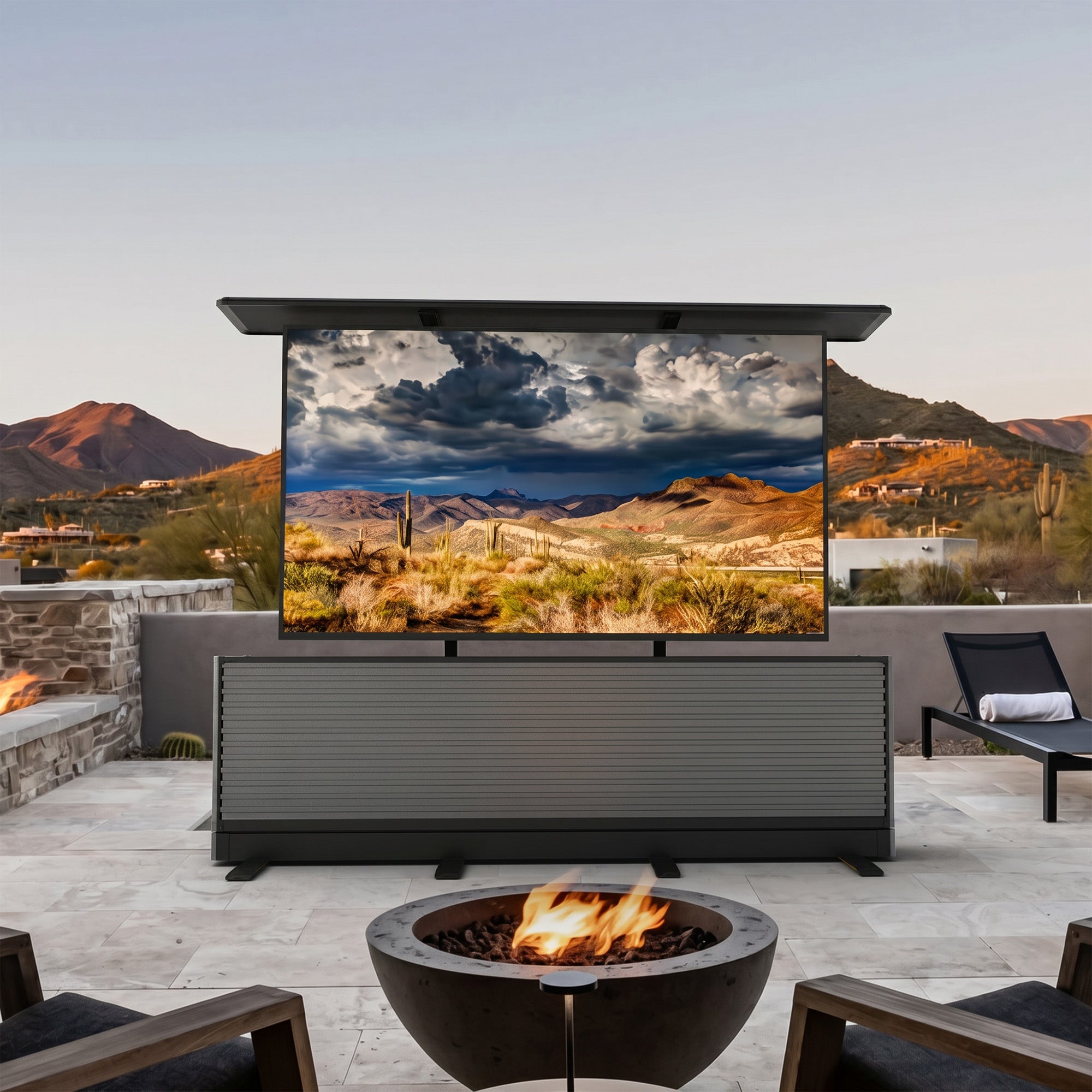 115" Dual-Motion Outdoor TV Lift Cabinet | Ultra-Large Motorized Patio TV Cabinet