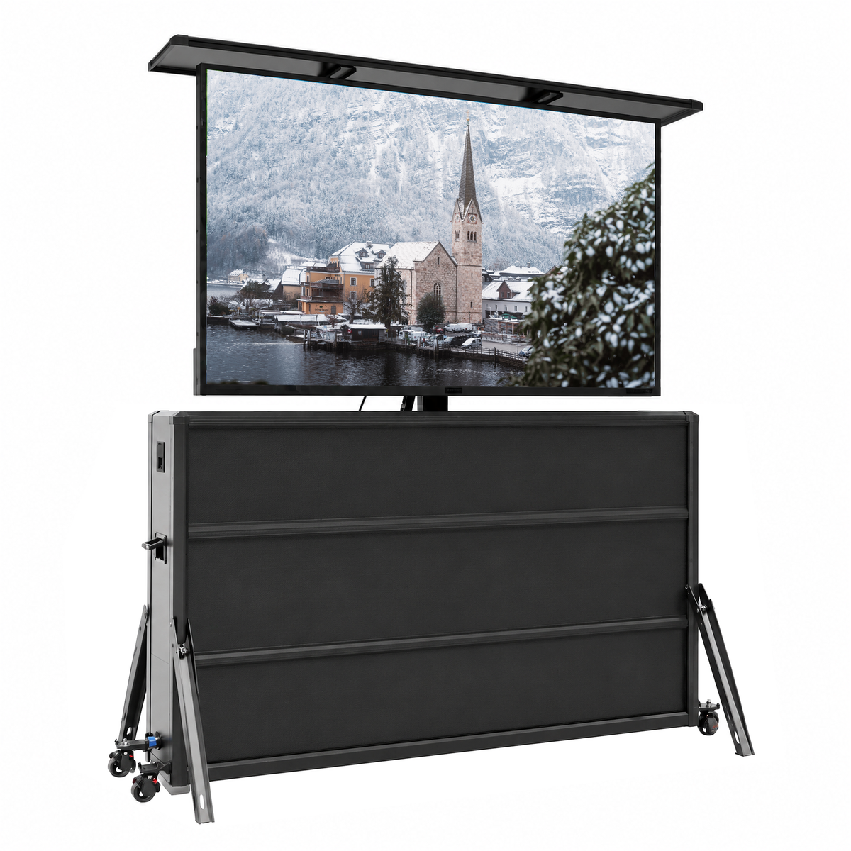 Mueble elevador de TV resistente a la intemperie para televisores de 65", interior y exterior