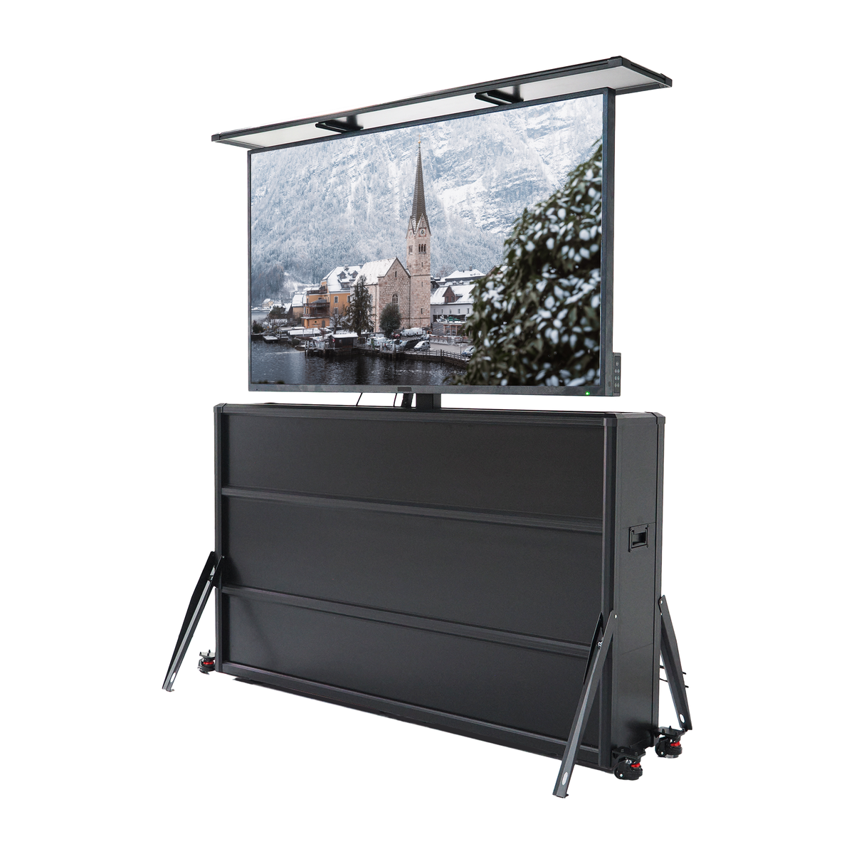 Mueble elevador de TV resistente a la intemperie para televisores de 65", interior y exterior