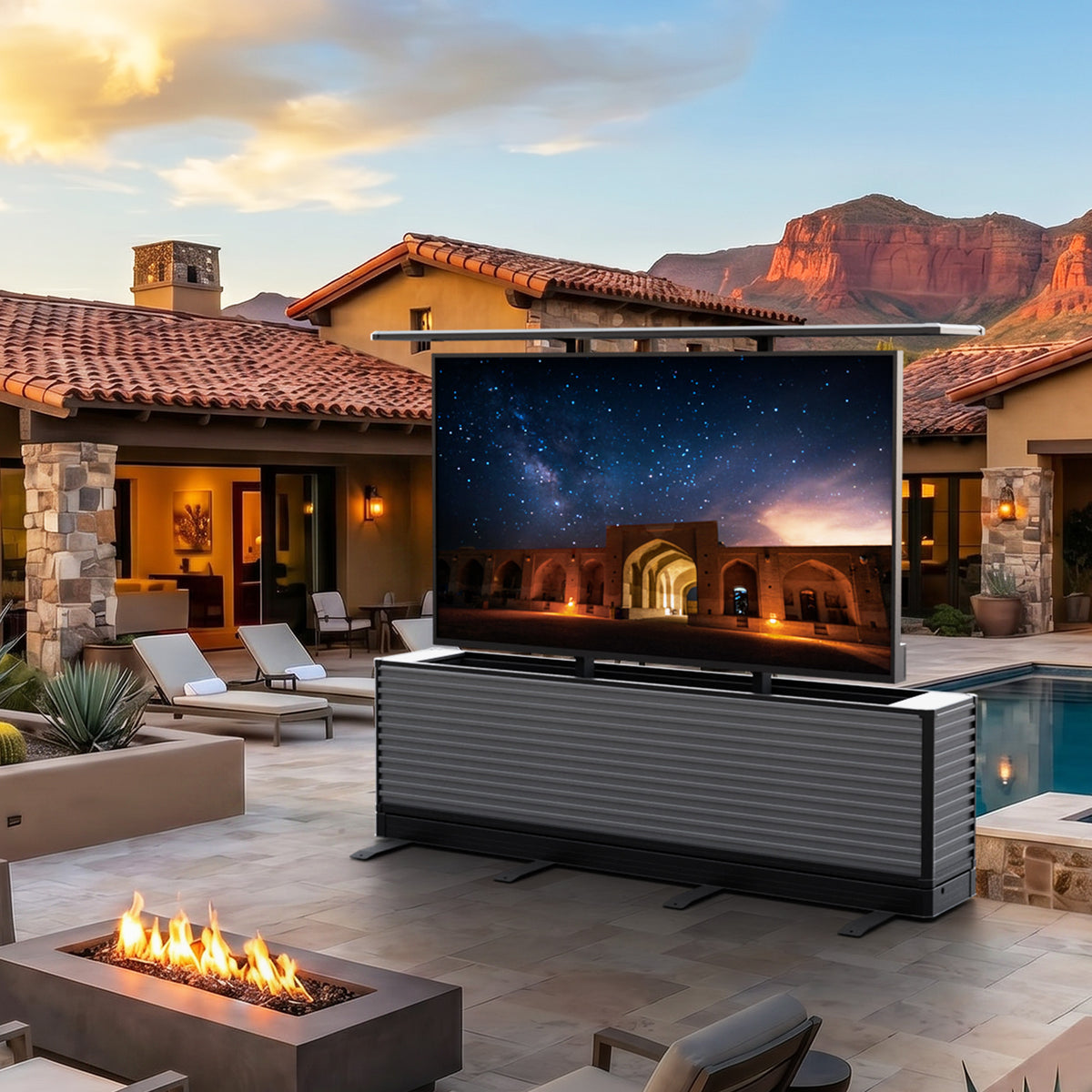 115" Dual-Motion Outdoor TV Lift Cabinet | Ultra-Large Motorized Patio TV Cabinet