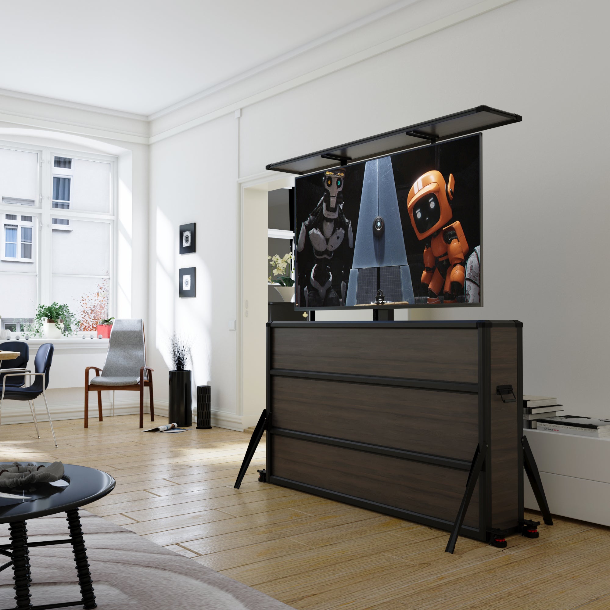 Mueble elevador de TV motorizado premium para interiores de 65 pulgadas