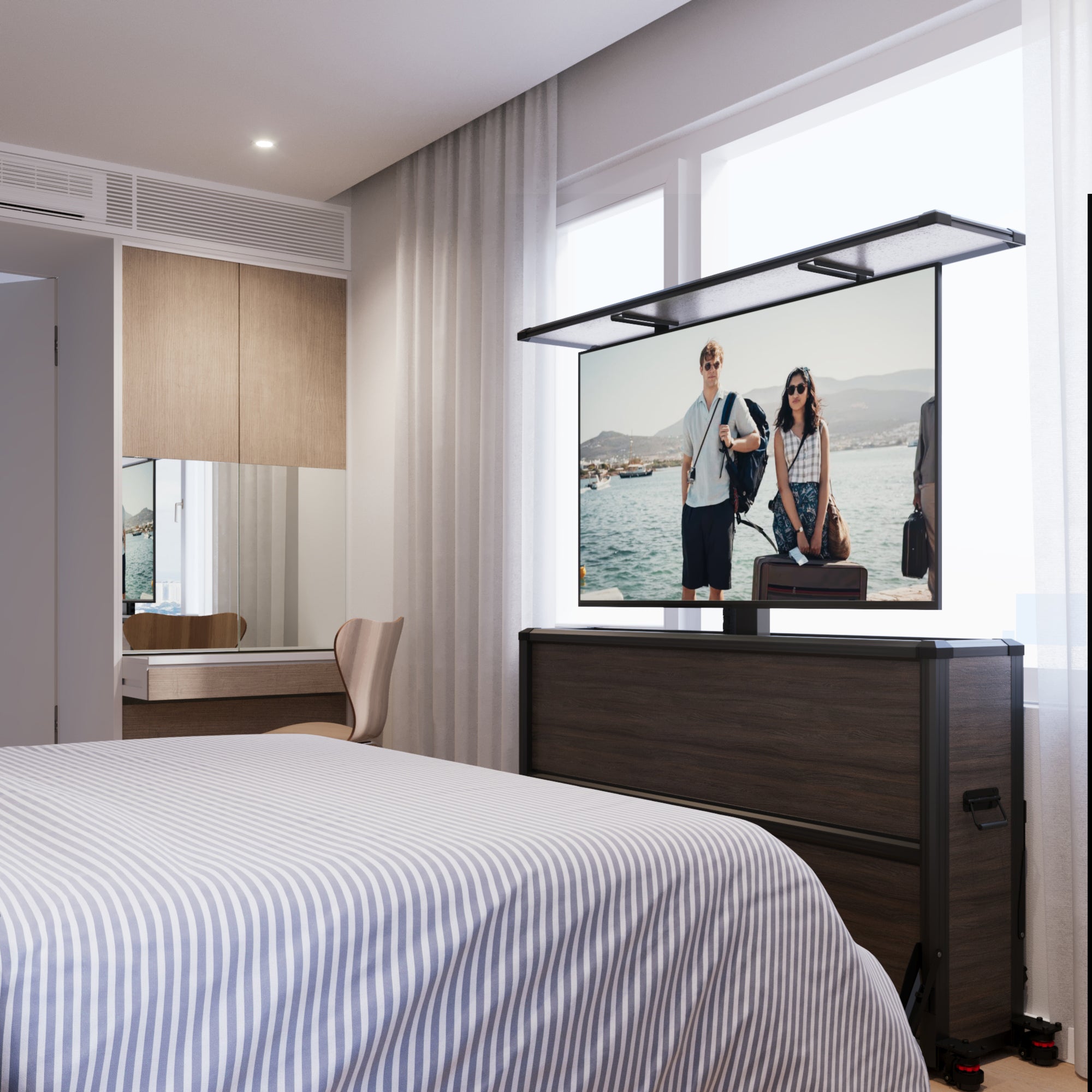 Mueble elevador de TV motorizado premium para interiores de 55 pulgadas