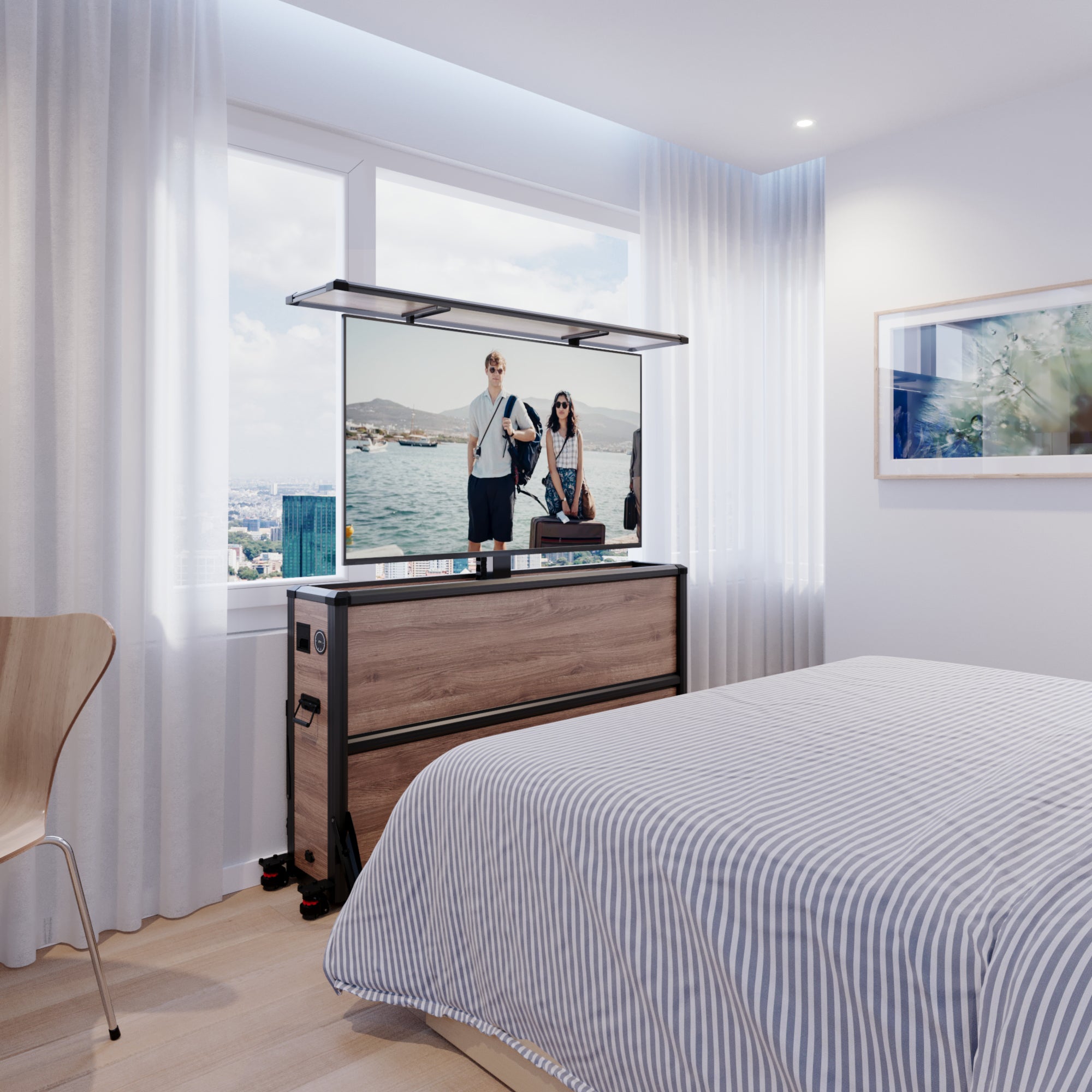 Mueble elevador de TV motorizado premium para interiores de 55 pulgadas