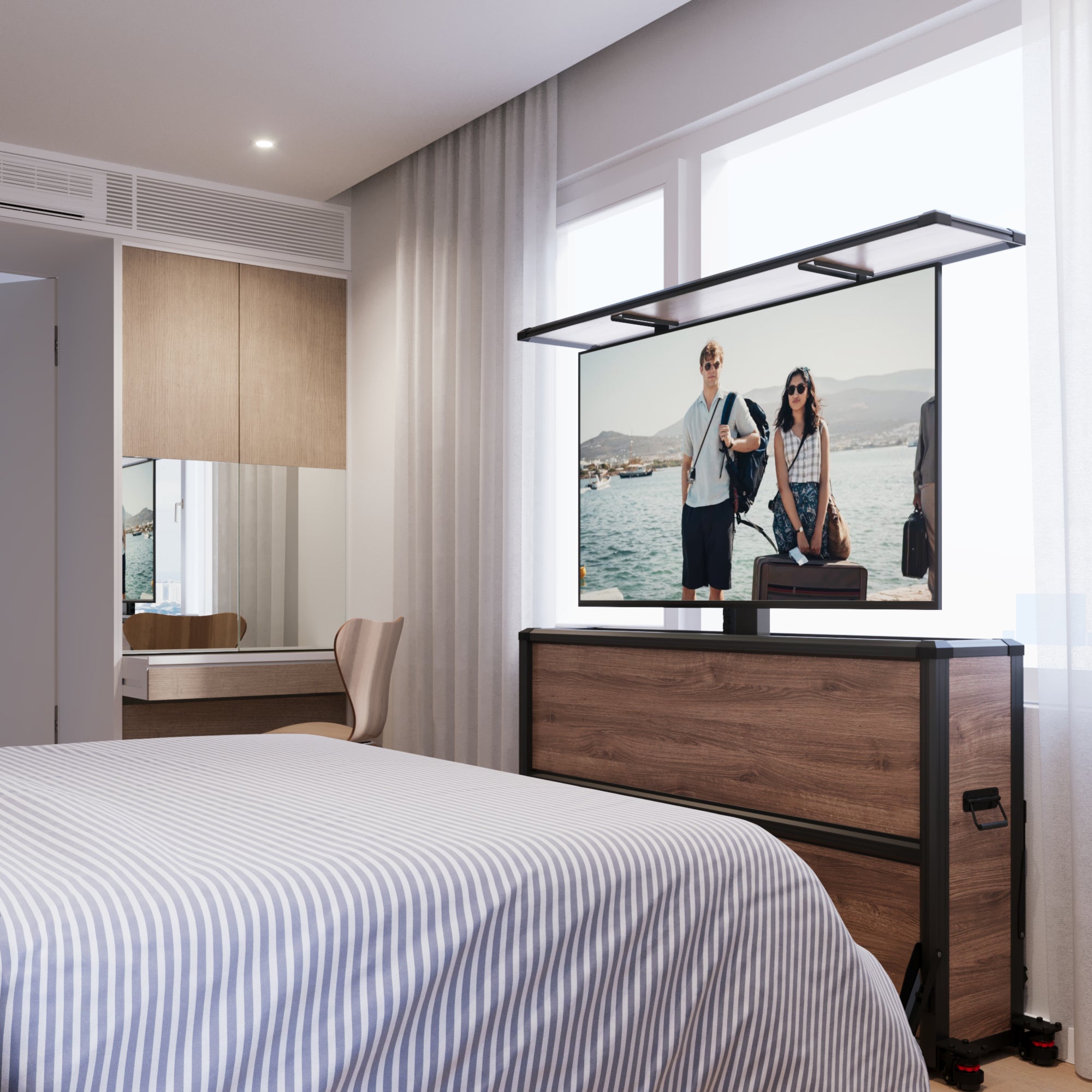 Mueble elevador de TV motorizado premium para interiores de 55 pulgadas