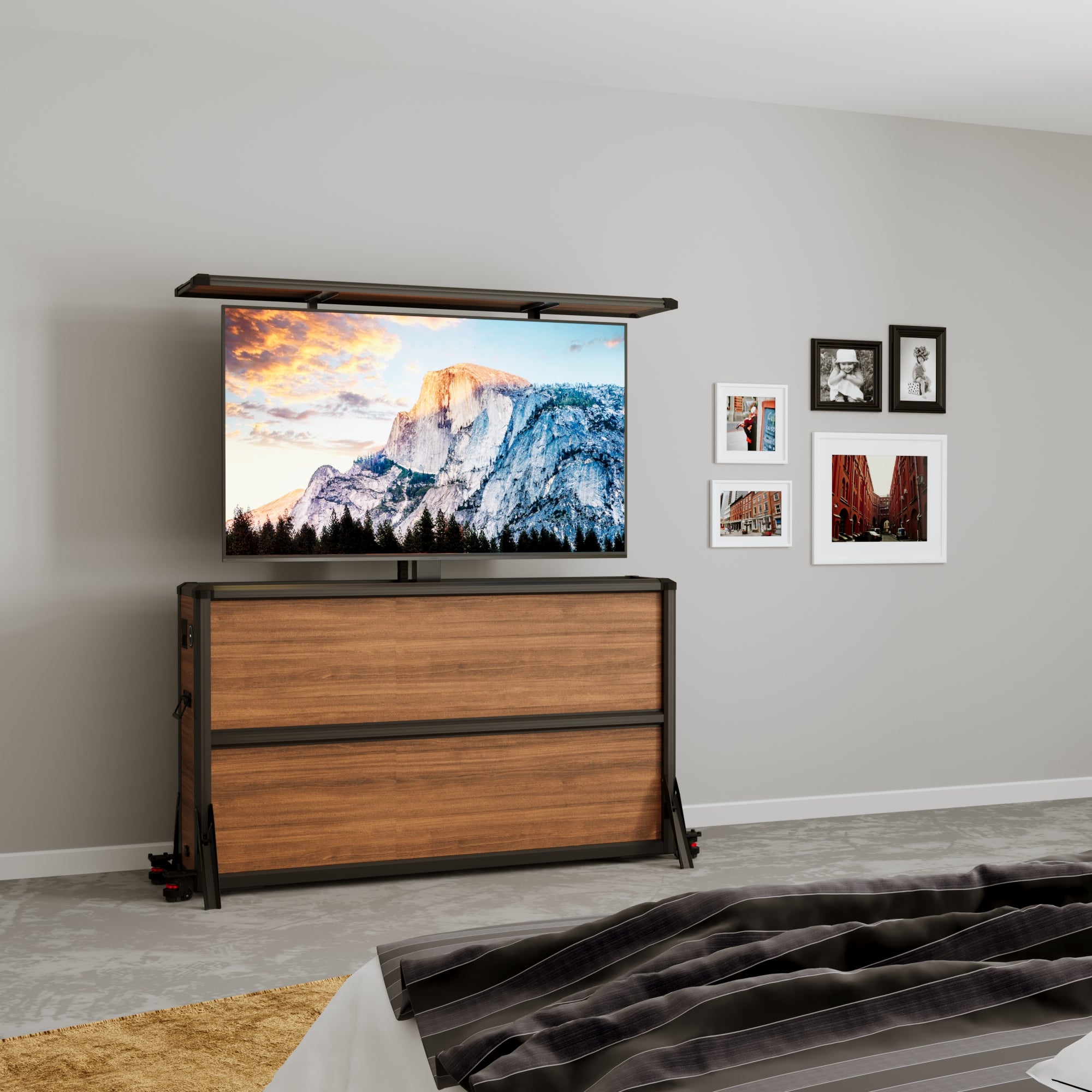 Mueble elevador de TV motorizado premium para interiores de 55 pulgadas
