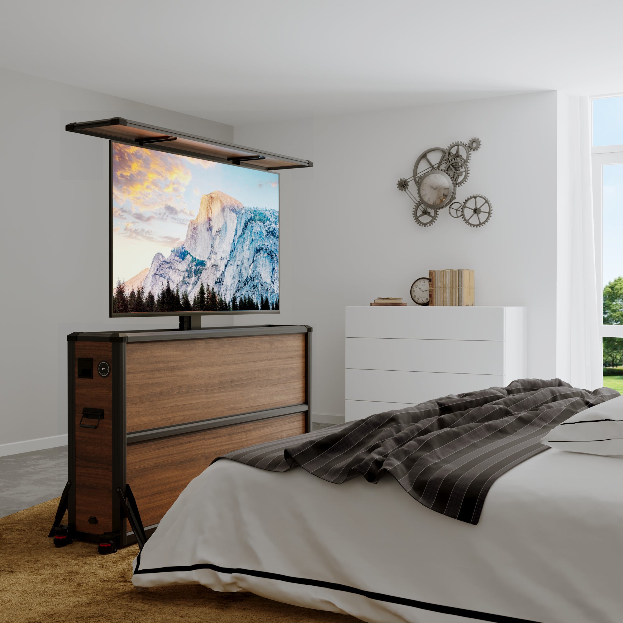 Mueble elevador de TV motorizado premium para interiores de 55 pulgadas