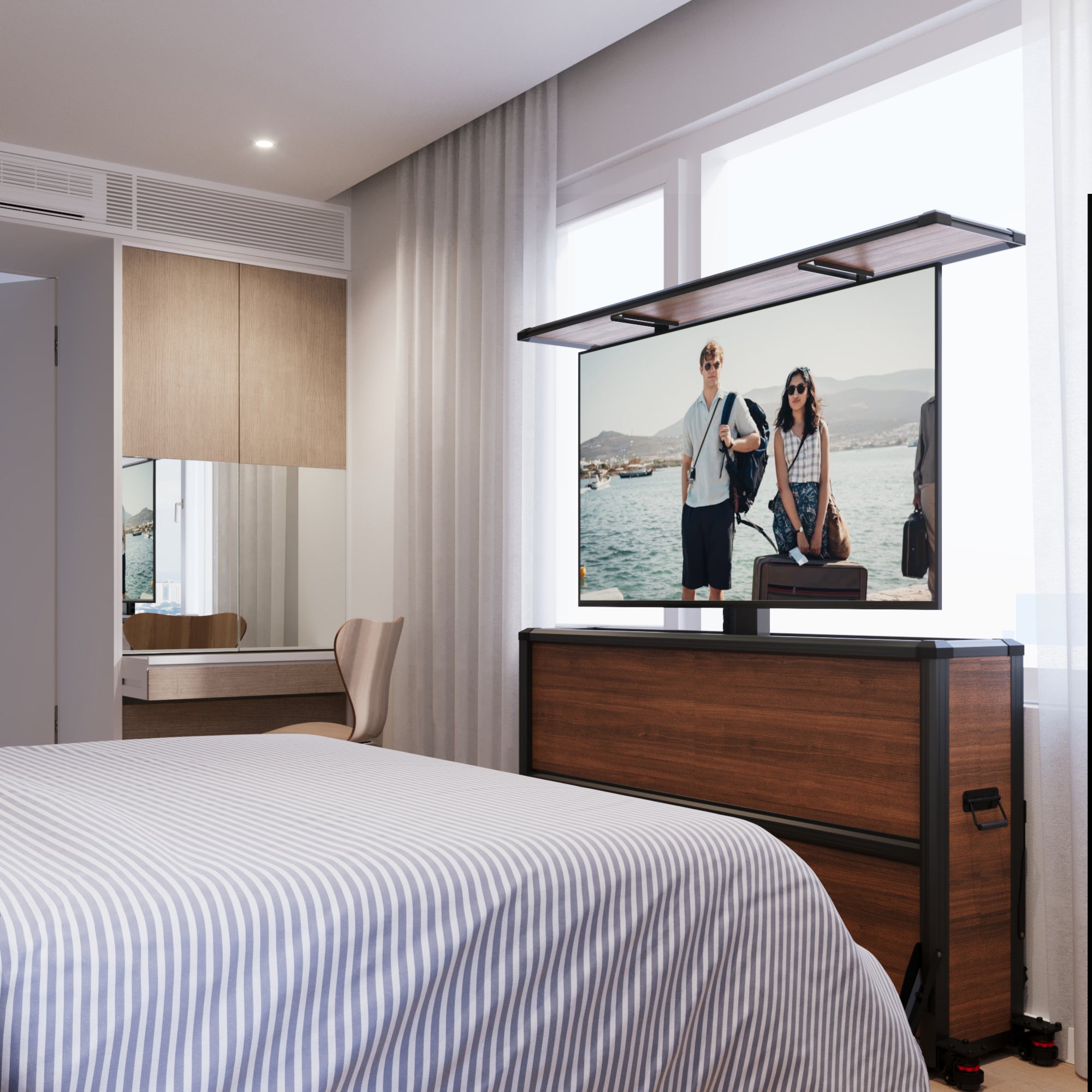 Mueble elevador de TV motorizado premium para interiores de 55 pulgadas