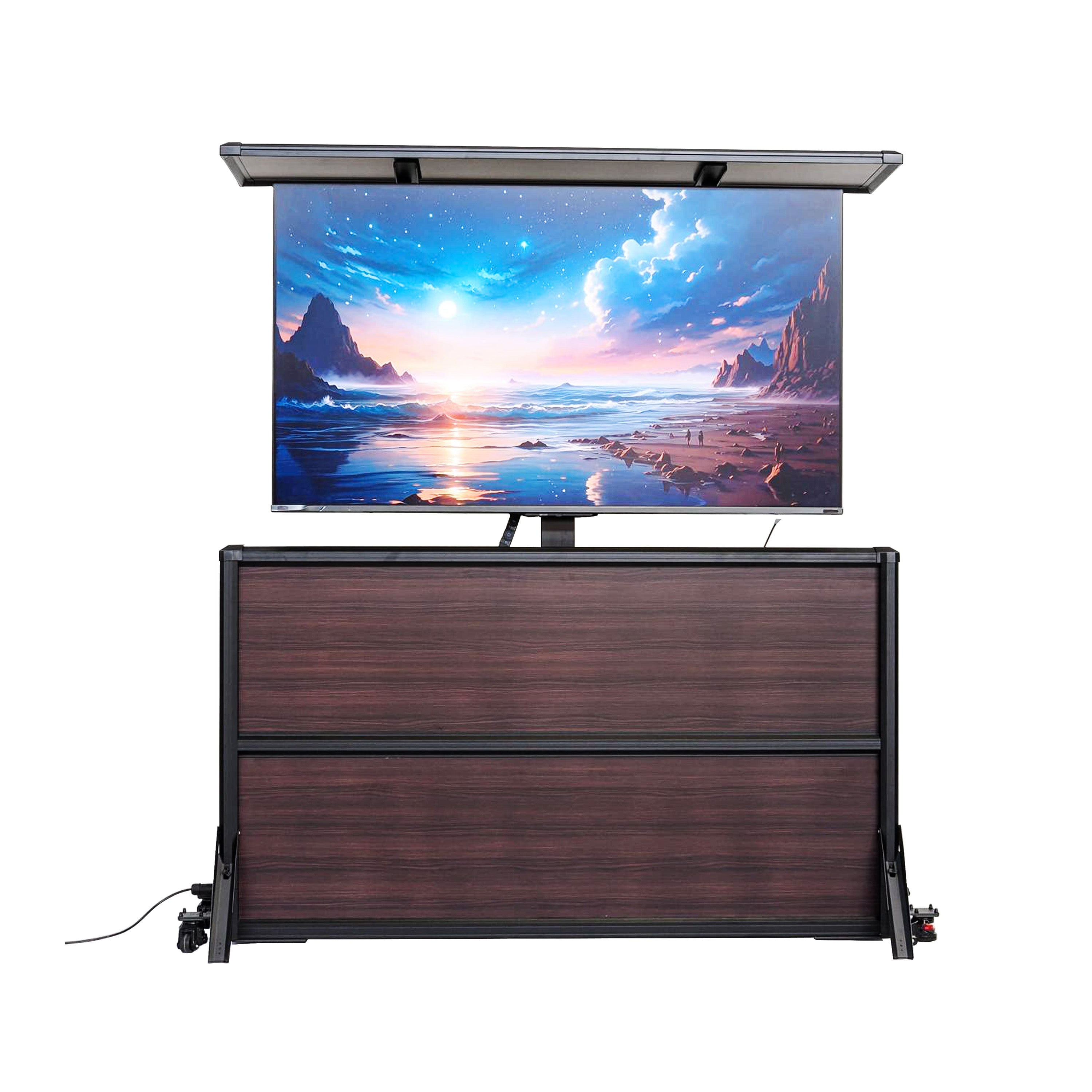 Mueble elevador de TV resistente a la intemperie para televisores de 55", interior y exterior