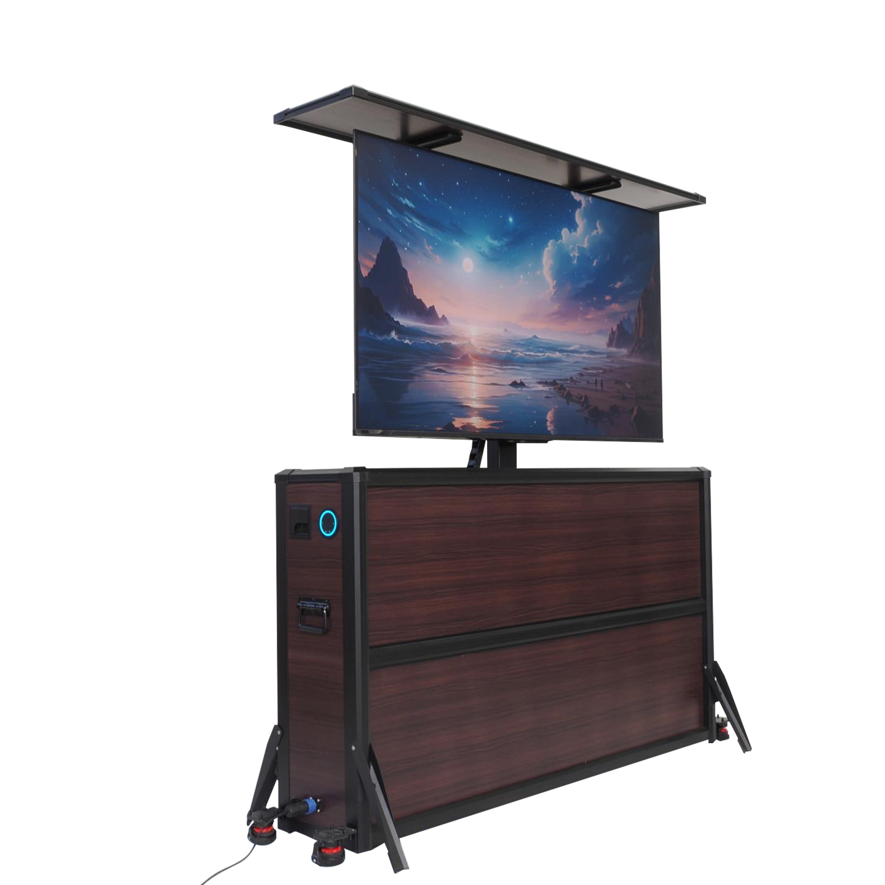 Mueble elevador de TV resistente a la intemperie para televisores de 55", interior y exterior