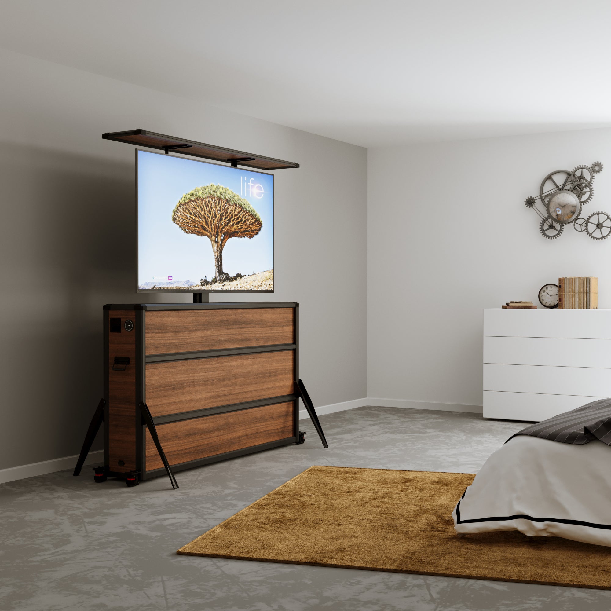 Mueble elevador de TV motorizado premium para interiores de 65 pulgadas