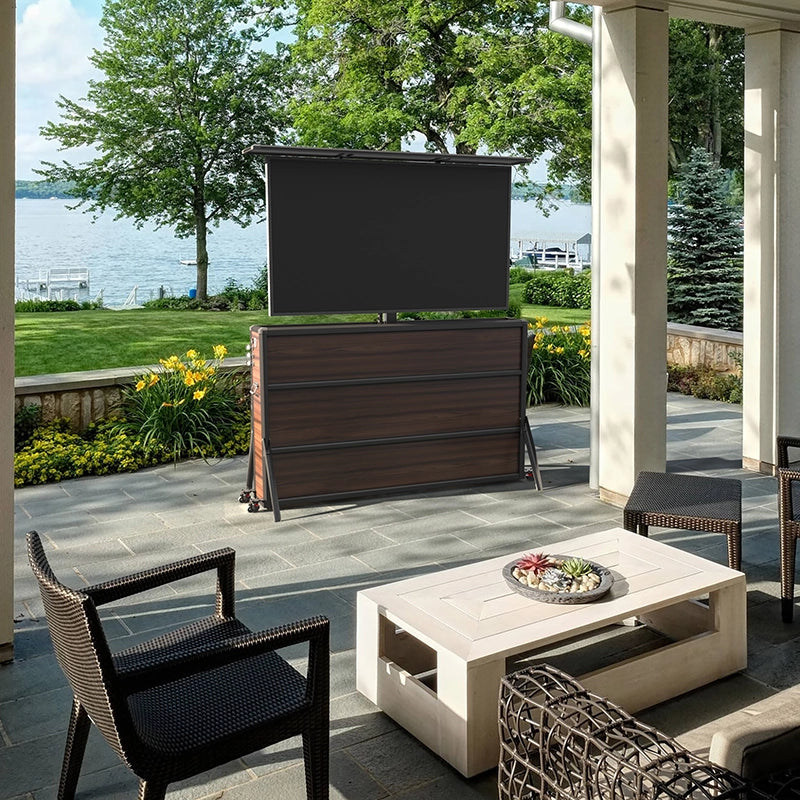 Mueble elevador de TV resistente a la intemperie para televisores de 75", interior y exterior