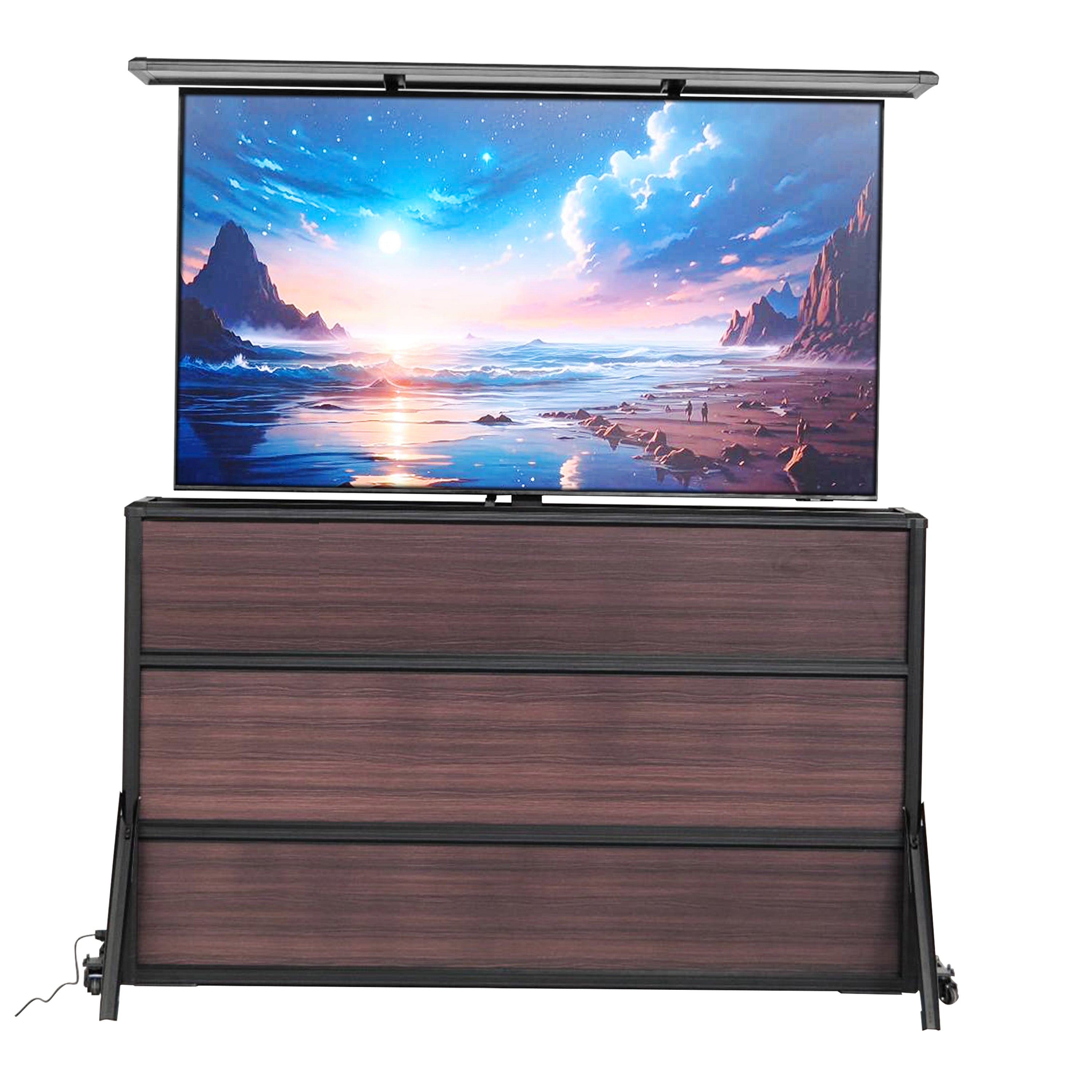 Mueble elevador de TV resistente a la intemperie para televisores de 75", interior y exterior