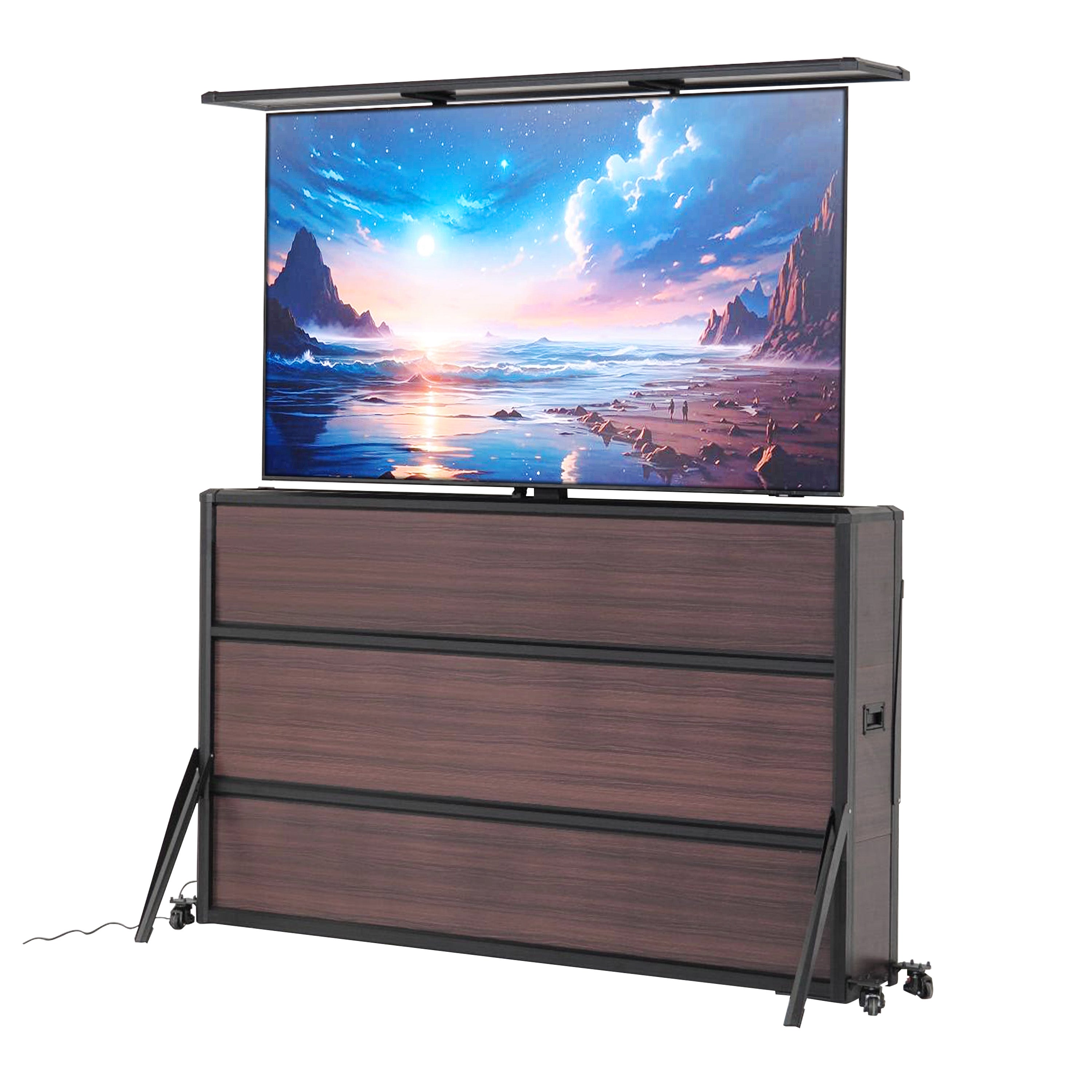 Mueble elevador de TV resistente a la intemperie para televisores de 75", interior y exterior