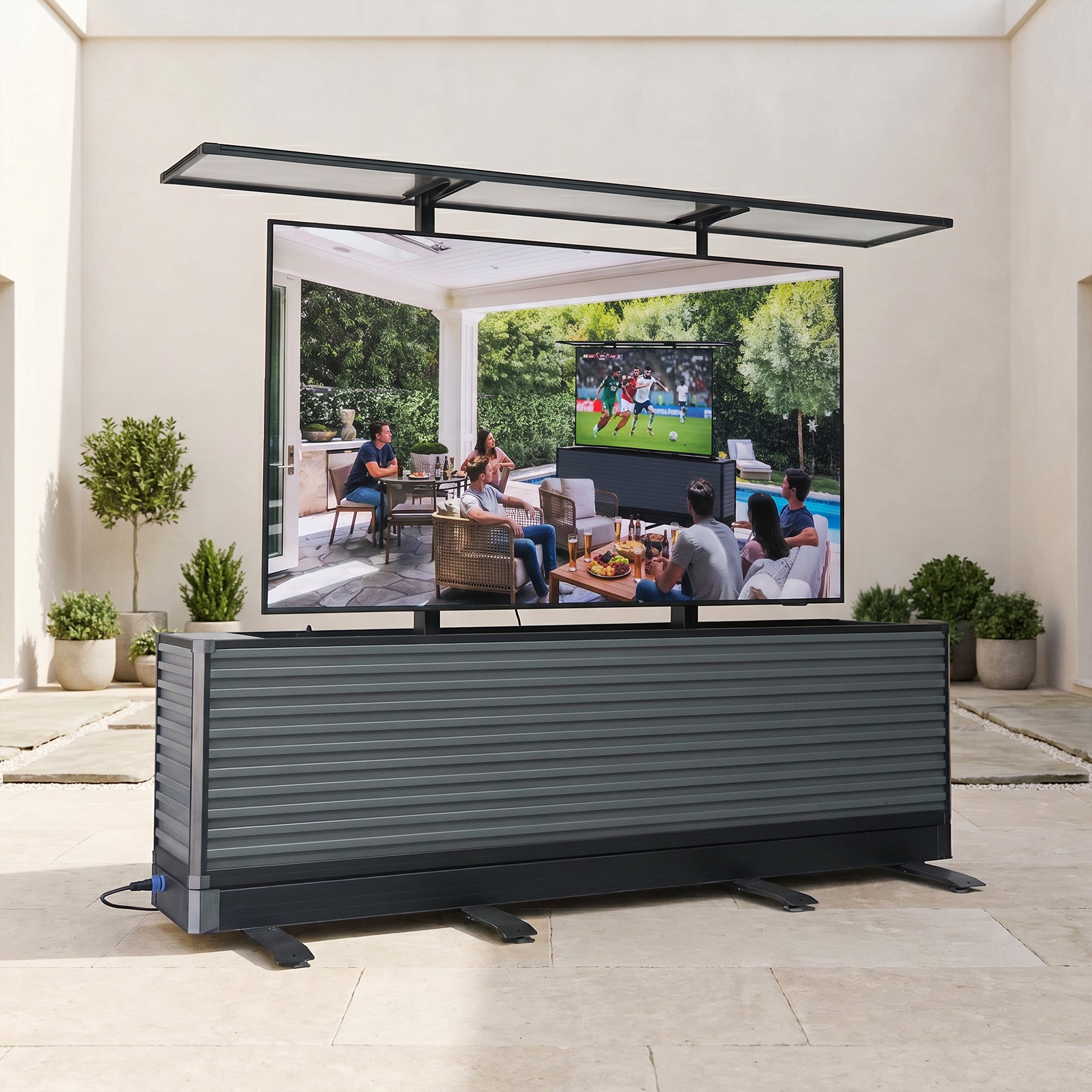 100" Dual-Motion Outdoor TV Lift Cabinet | Backyard Theater TV Lift Cabinet