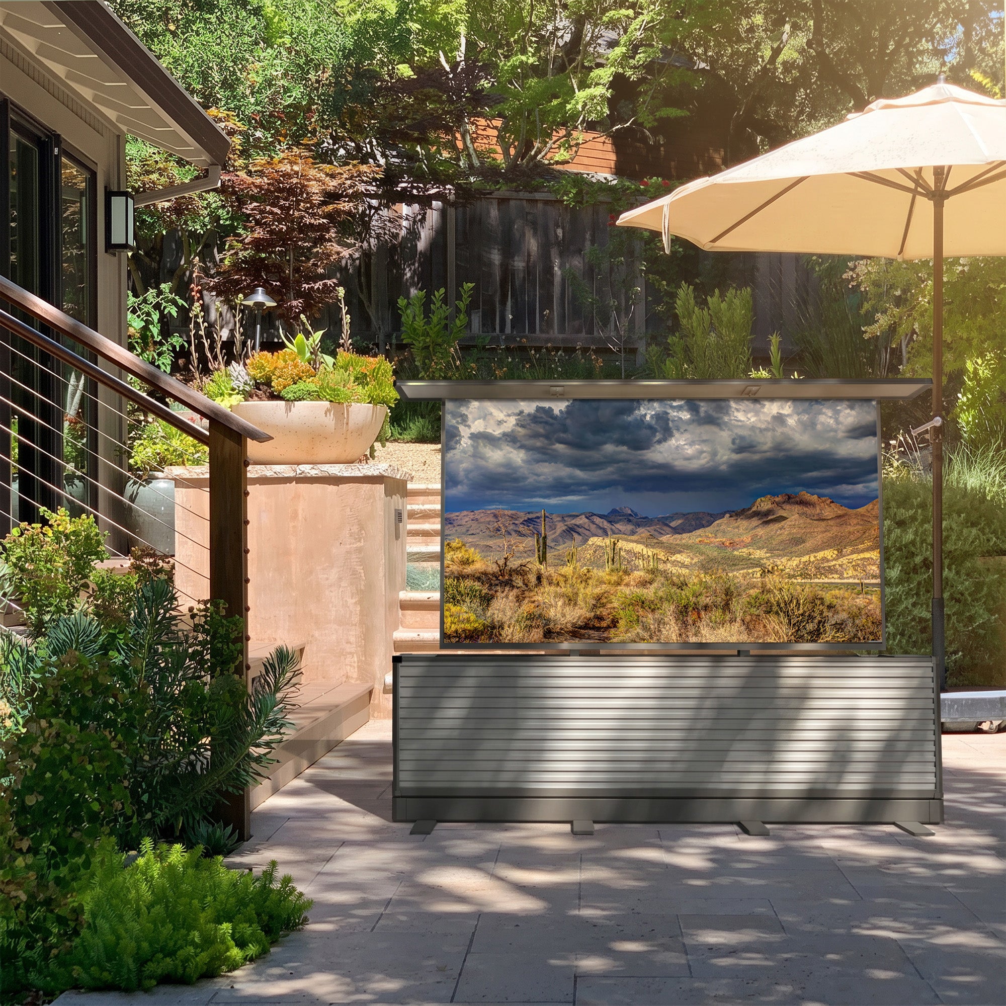 75" Dual-Motion Outdoor TV Lift Cabinet | Split-Design Motorized Patio TV Cabinet