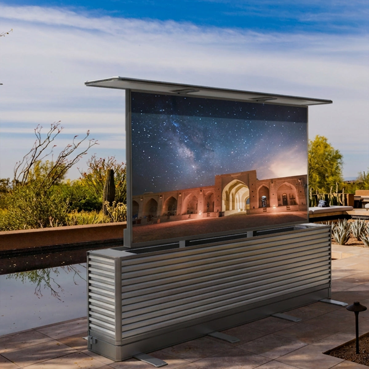 85" Dual-Motion Outdoor TV Lift Cabinet | Split-Design Motorized Patio TV Cabinet