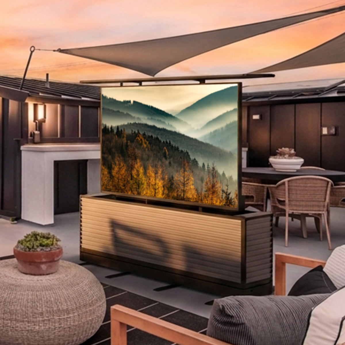 85" Dual-Motion Outdoor TV Lift Cabinet | Split-Design Motorized Patio TV Cabinet