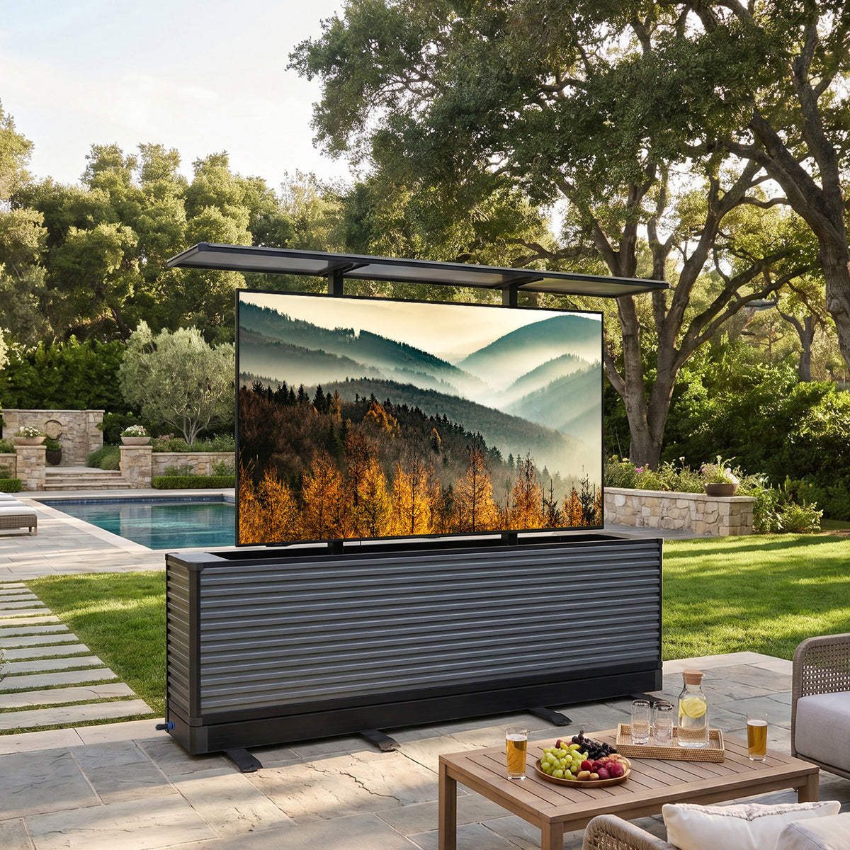 85" Dual-Motion Outdoor TV Lift Cabinet | Split-Design Motorized Patio TV Cabinet