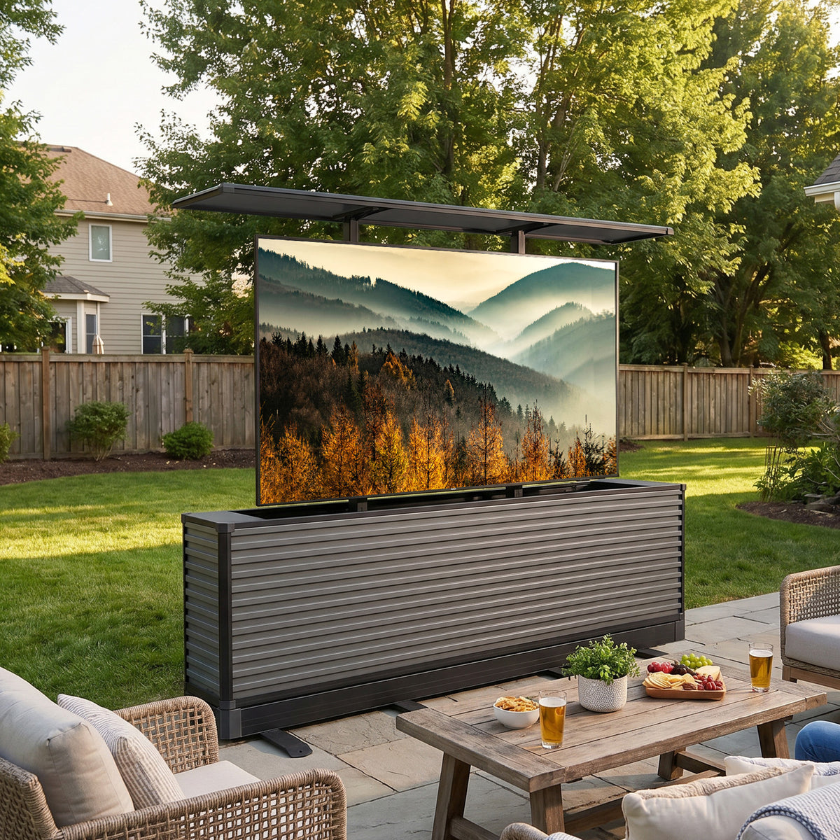 85" Dual-Motion Outdoor TV Lift Cabinet | Split-Design Motorized Patio TV Cabinet