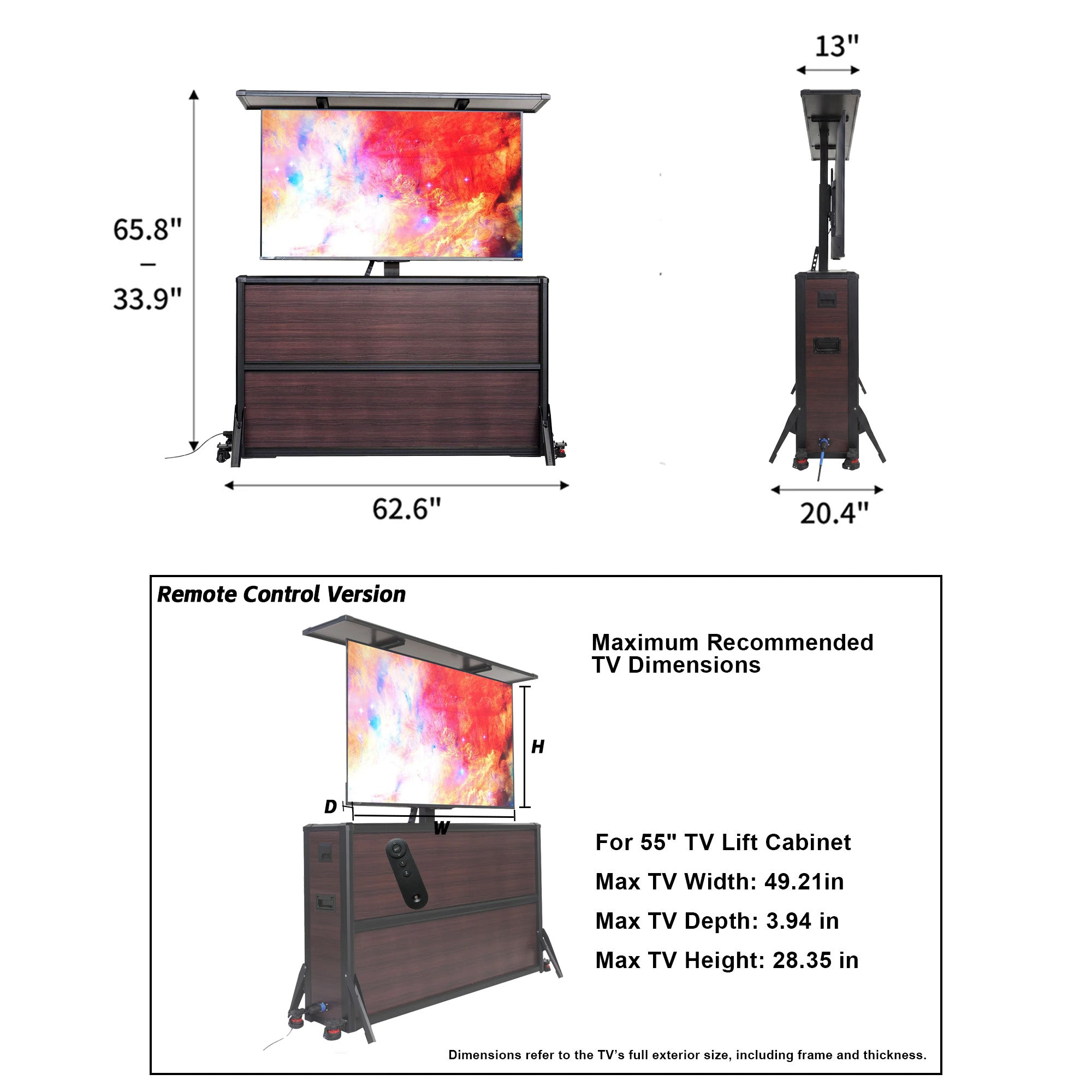 Mueble elevador de TV resistente a la intemperie para televisores de 55", interior y exterior