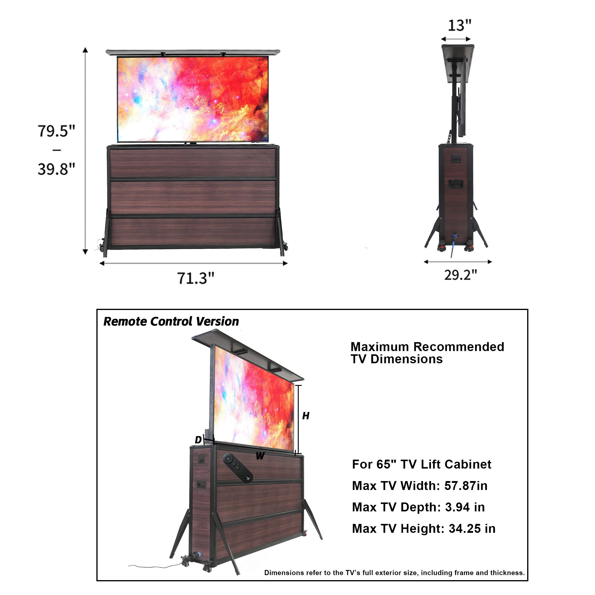 Weatherproof TV Lift Cabinet for TVs 65”, Indoor and Outdoor