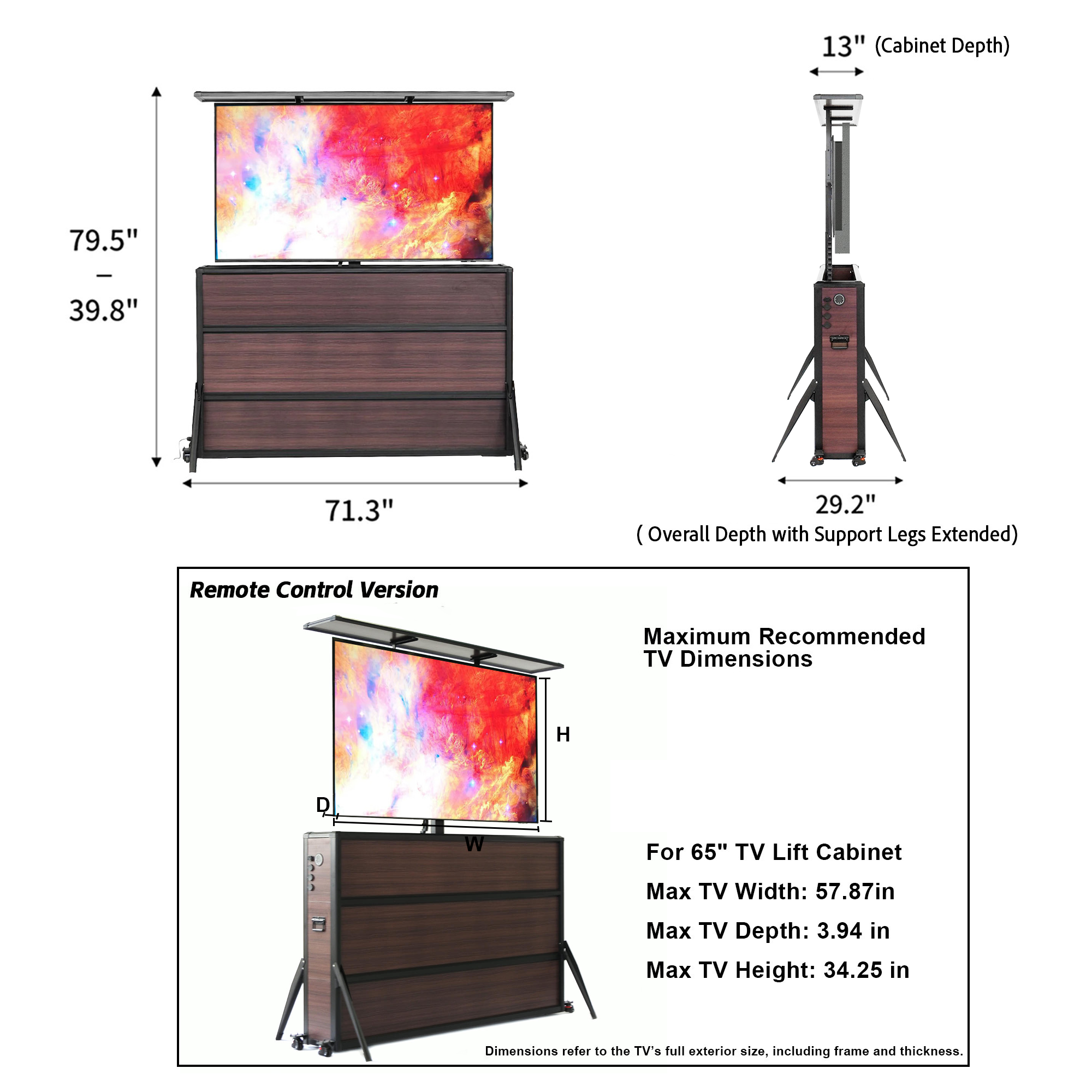 Weatherproof TV Lift Cabinet for TVs 65”, Indoor and Outdoor