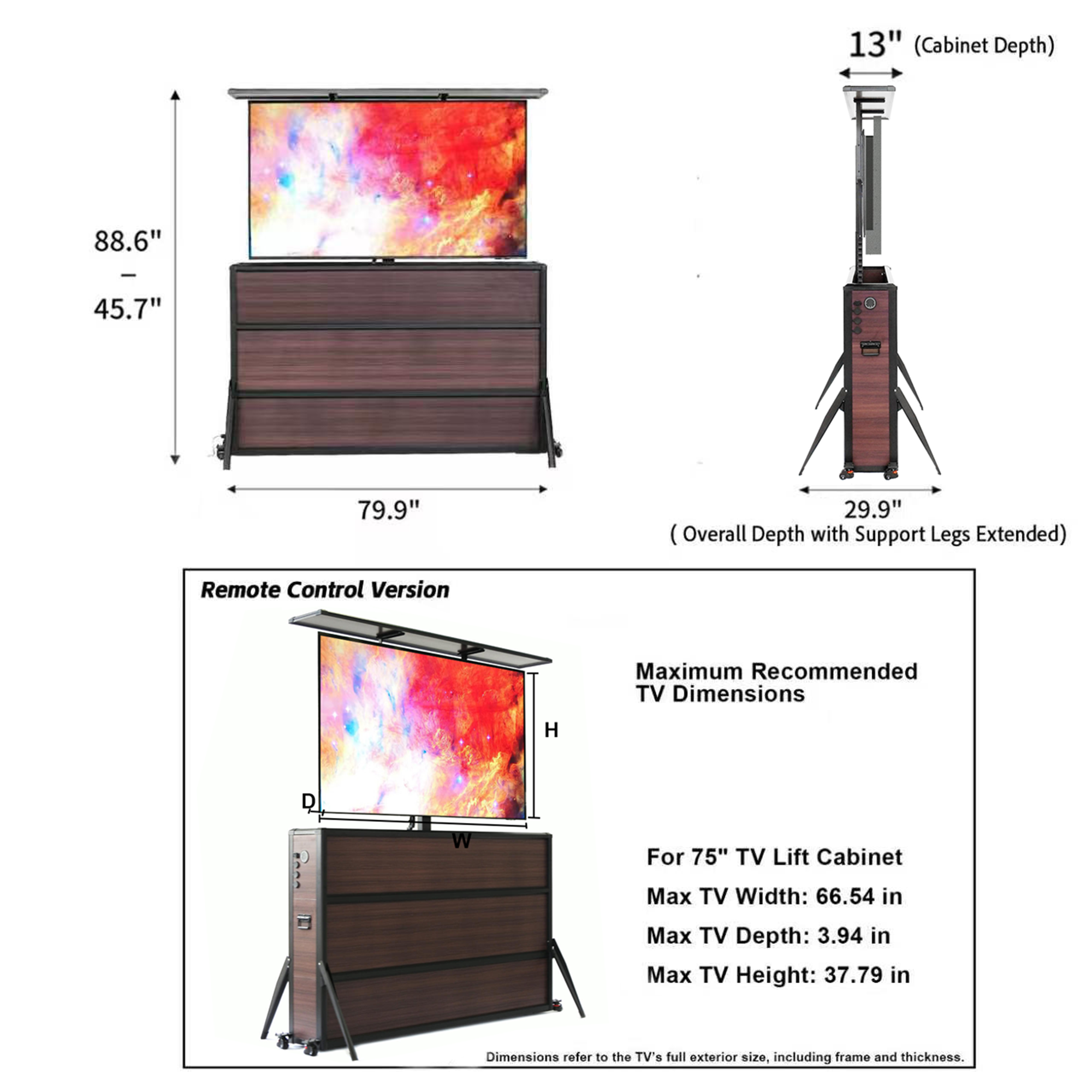 Weatherproof TV Lift Cabinet for TVs 75”, Indoor and Outdoor