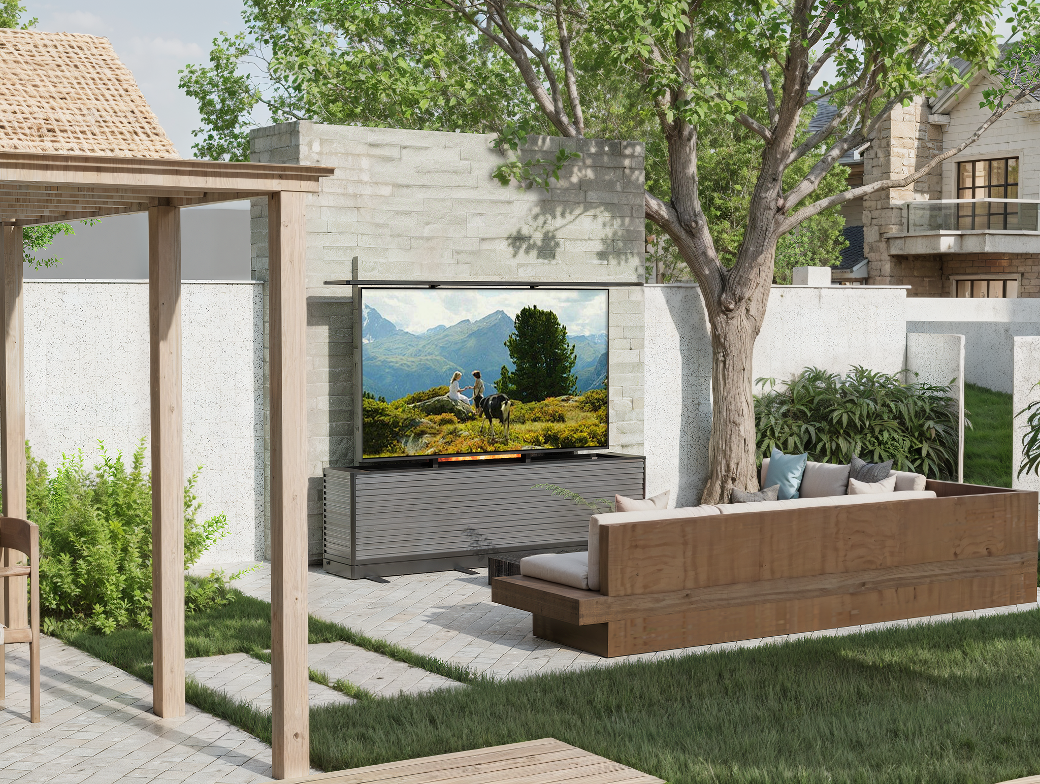 75" Split-Design Outdoor TV Lift Cabinet – Motorized Weatherproof Patio TV Cabinet (Pre-Order)
