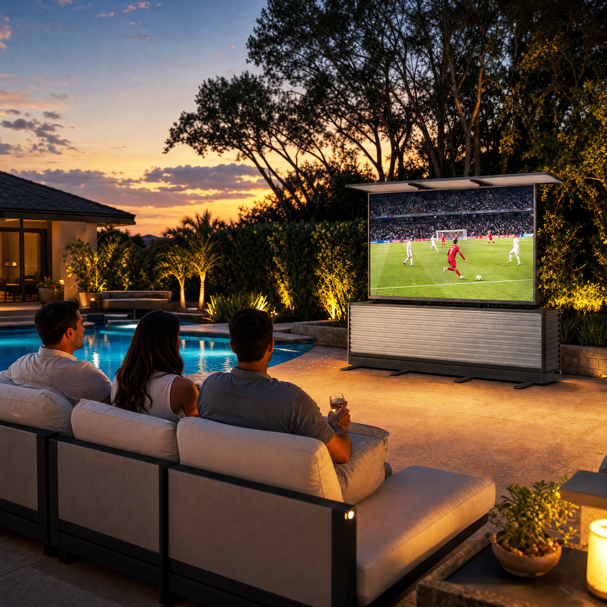 Gabinete elevador de TV para exteriores de movimiento dual de 75" | Mueble para TV de patio motorizado de diseño dividido