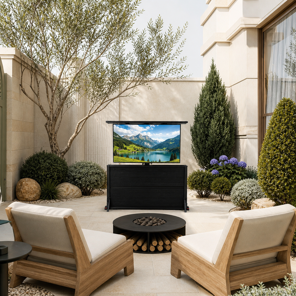 55" Charred Wood Outdoor TV Lift Cabinet