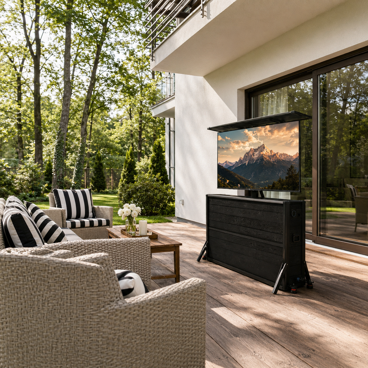 55" Charred Wood Outdoor TV Lift Cabinet