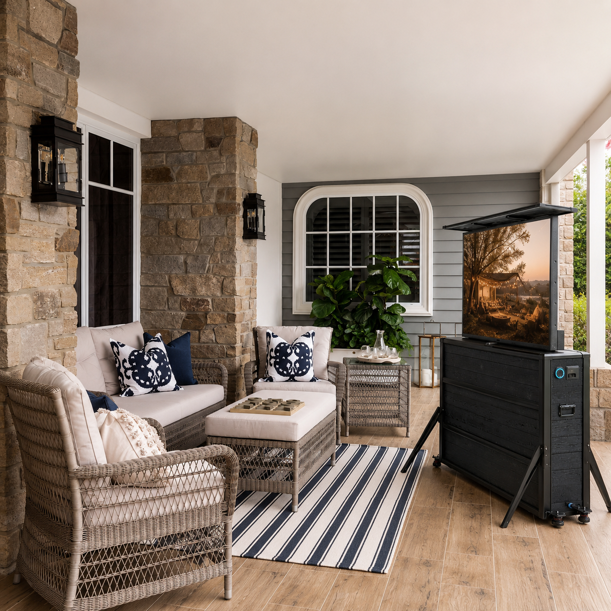 65" Charred Wood Outdoor TV Lift Cabinet