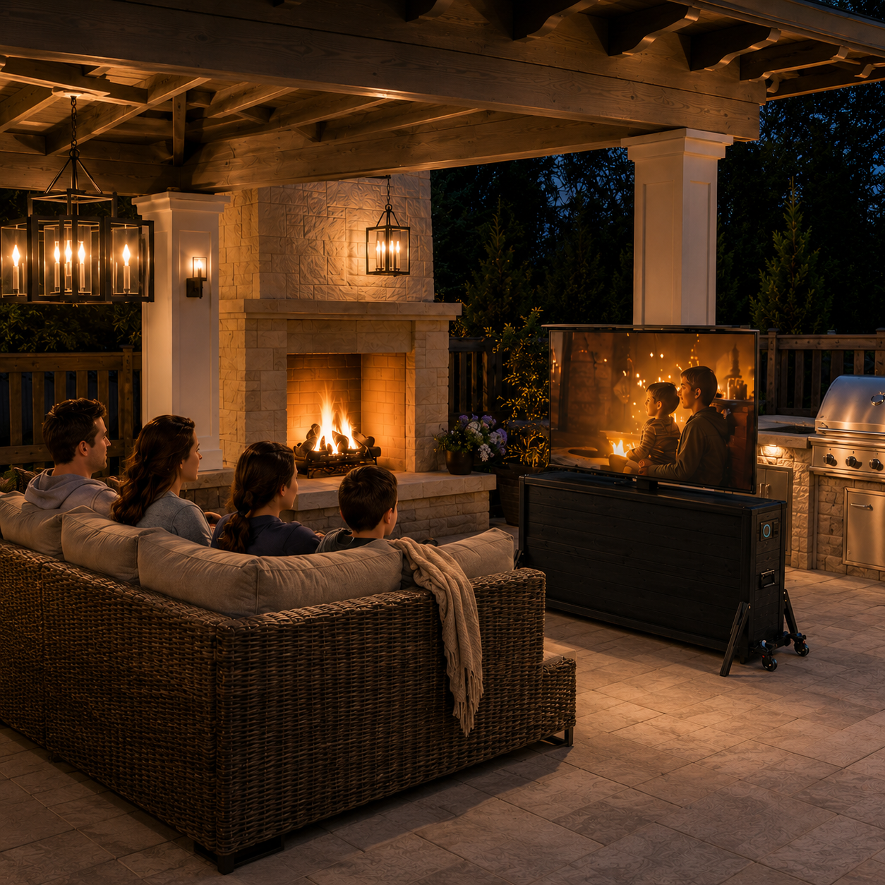 55" Charred Wood Outdoor TV Lift Cabinet