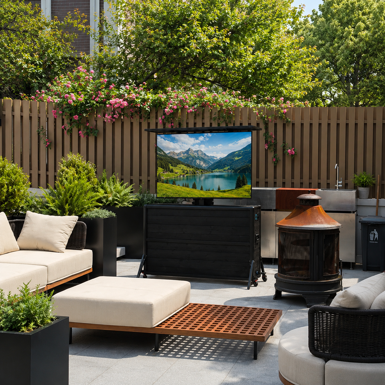 55" Charred Wood Outdoor TV Lift Cabinet