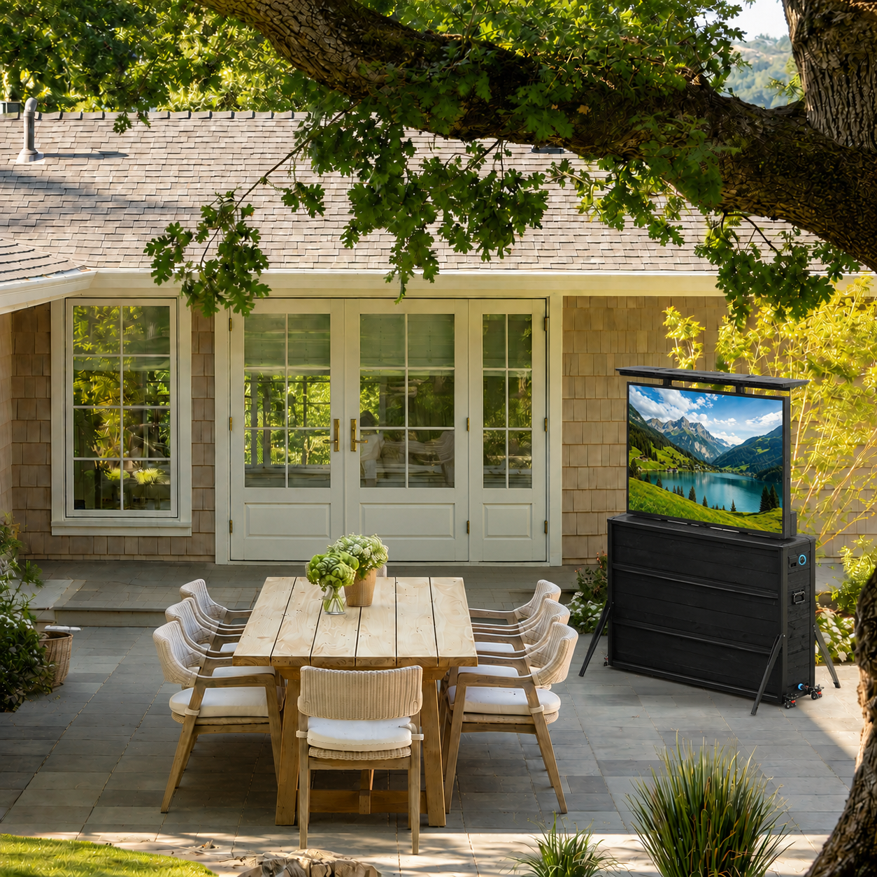 65" Charred Wood Outdoor TV Lift Cabinet