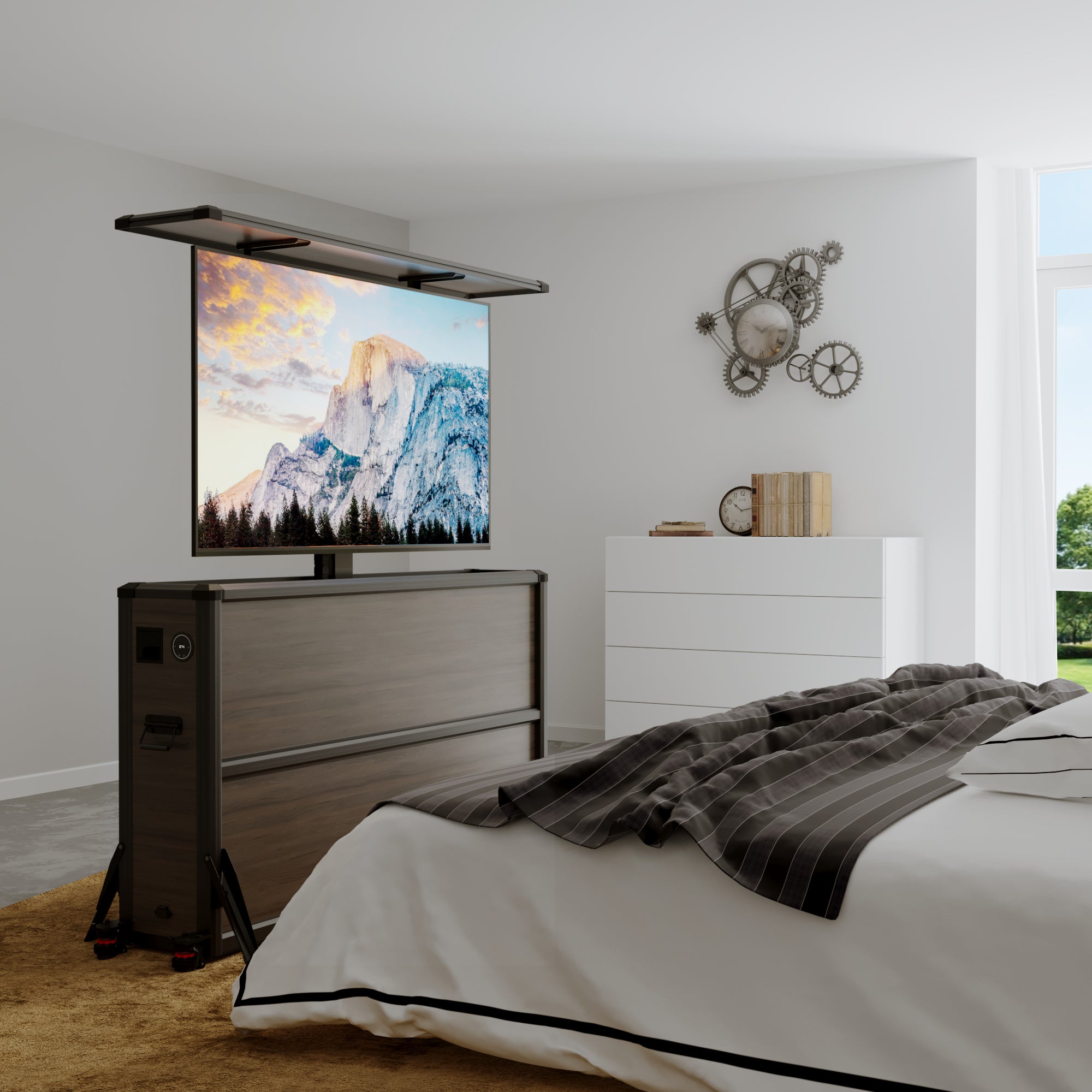 Mueble elevador de TV motorizado premium para interiores de 55 pulgadas 