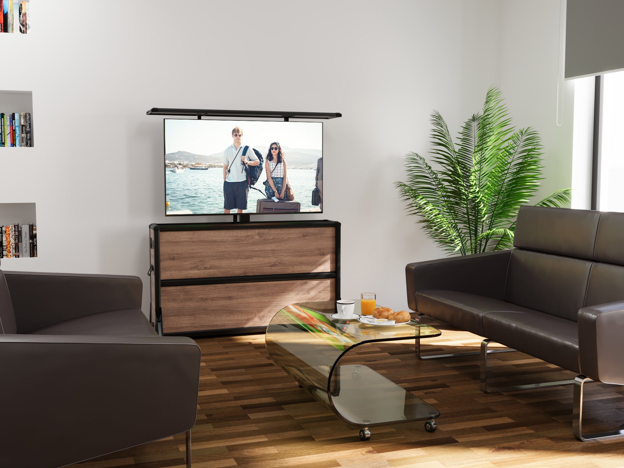 Mueble elevador de TV motorizado premium para interiores de 55 pulgadas 
