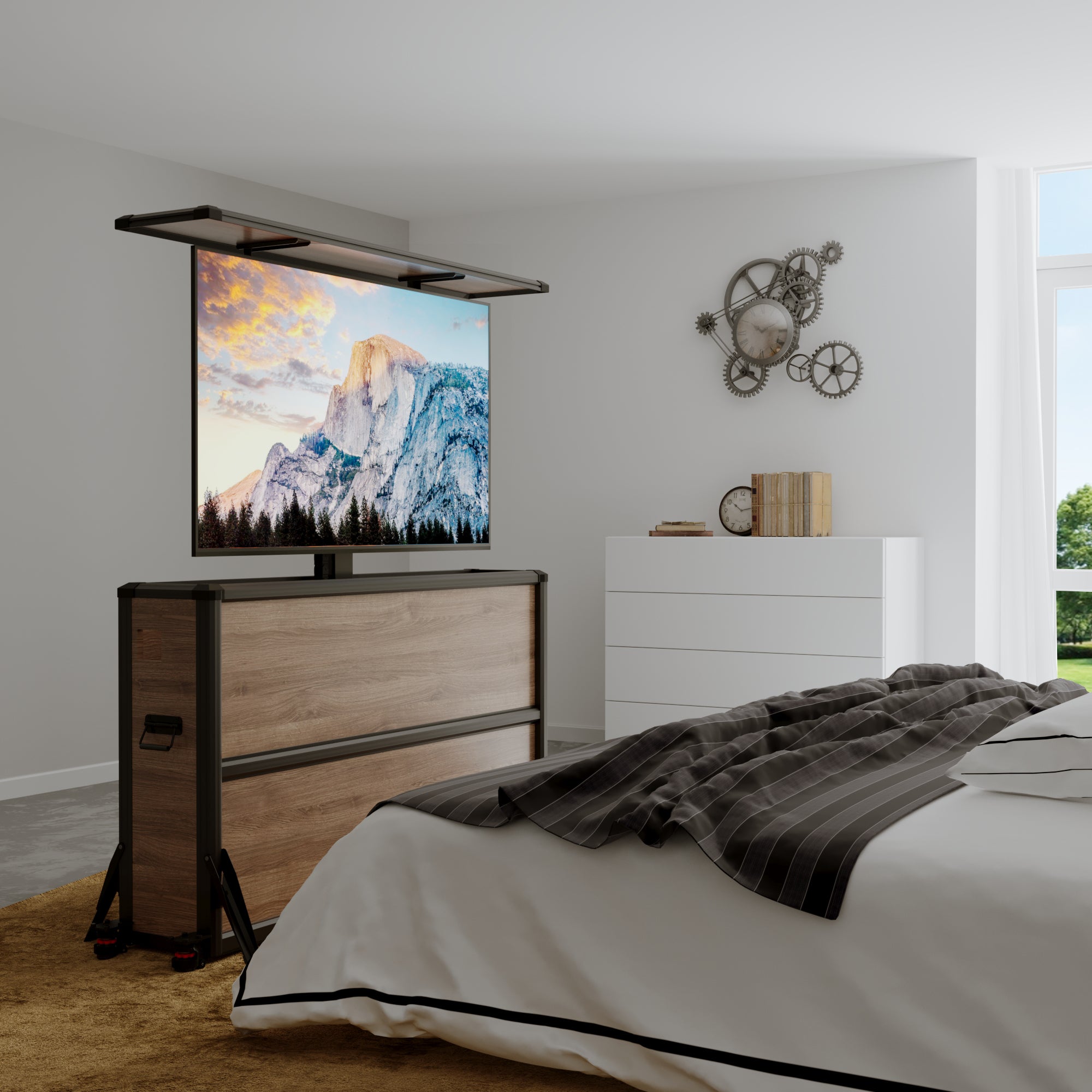 Mueble elevador de TV motorizado premium para interiores de 55 pulgadas 