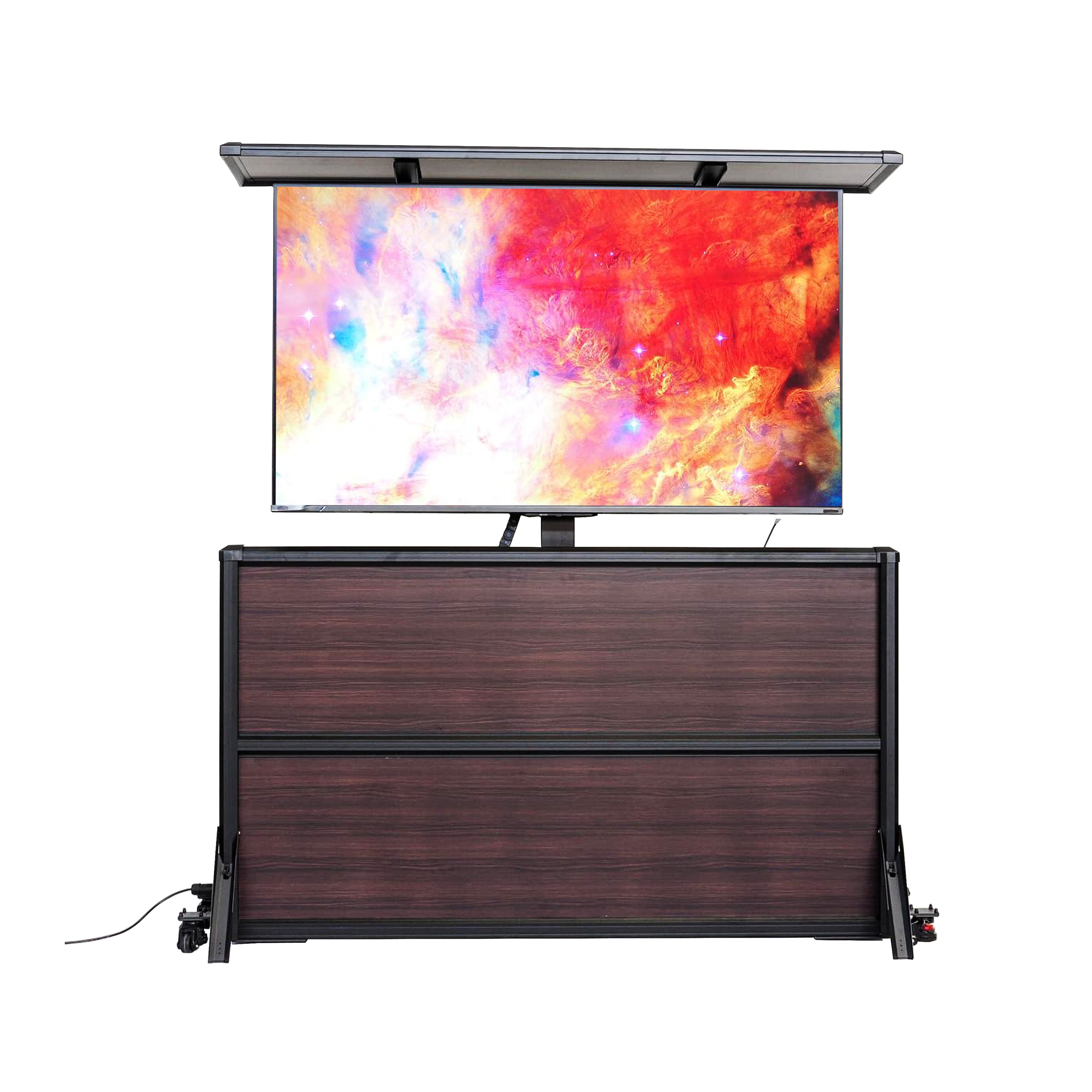 Mueble elevador de TV resistente a la intemperie para televisores de 55", interior y exterior 