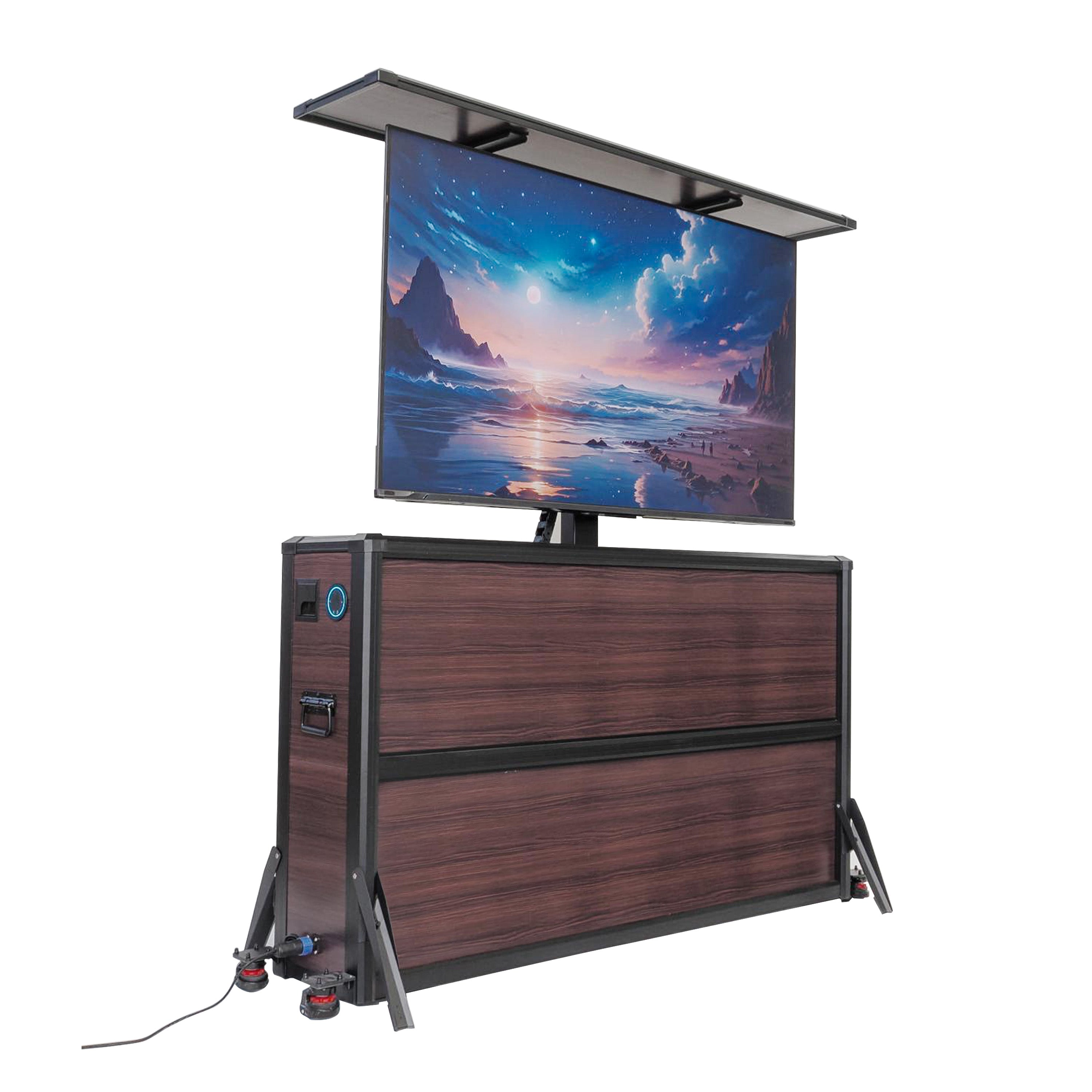 Mueble elevador de TV resistente a la intemperie para televisores de 55", interior y exterior 
