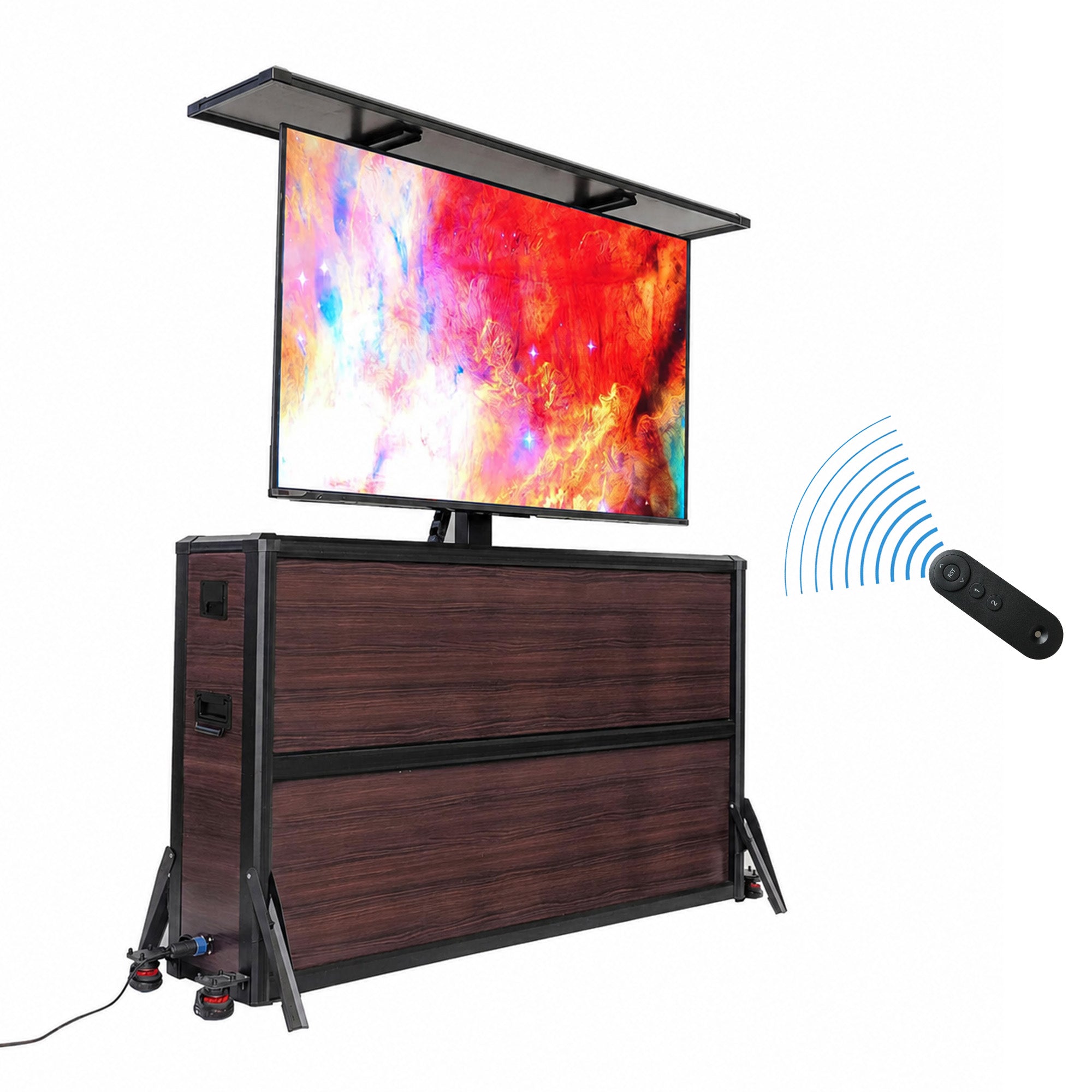 Mueble elevador de TV resistente a la intemperie para televisores de 55", interior y exterior 