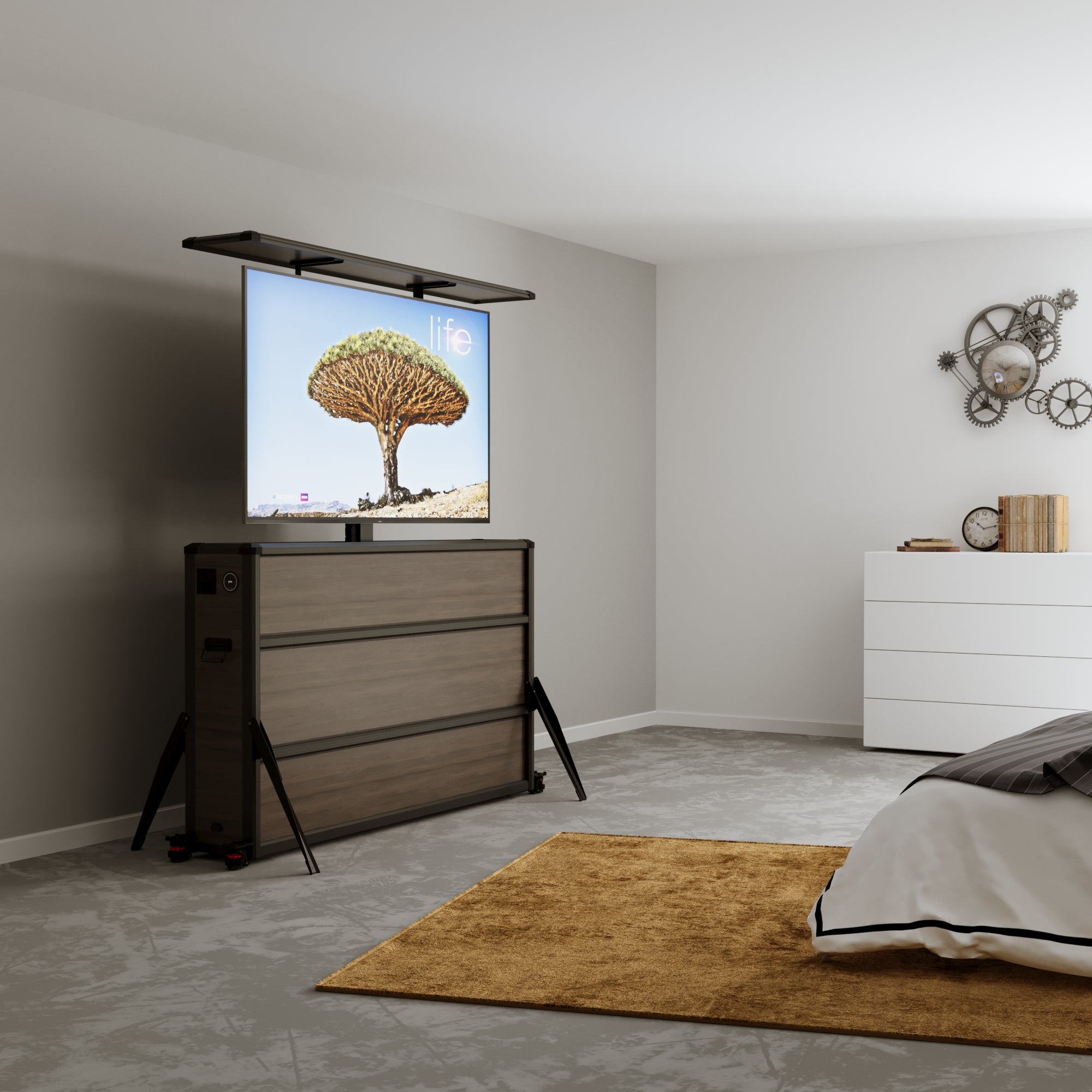 Mueble elevador de TV motorizado premium para interiores de 65 pulgadas 