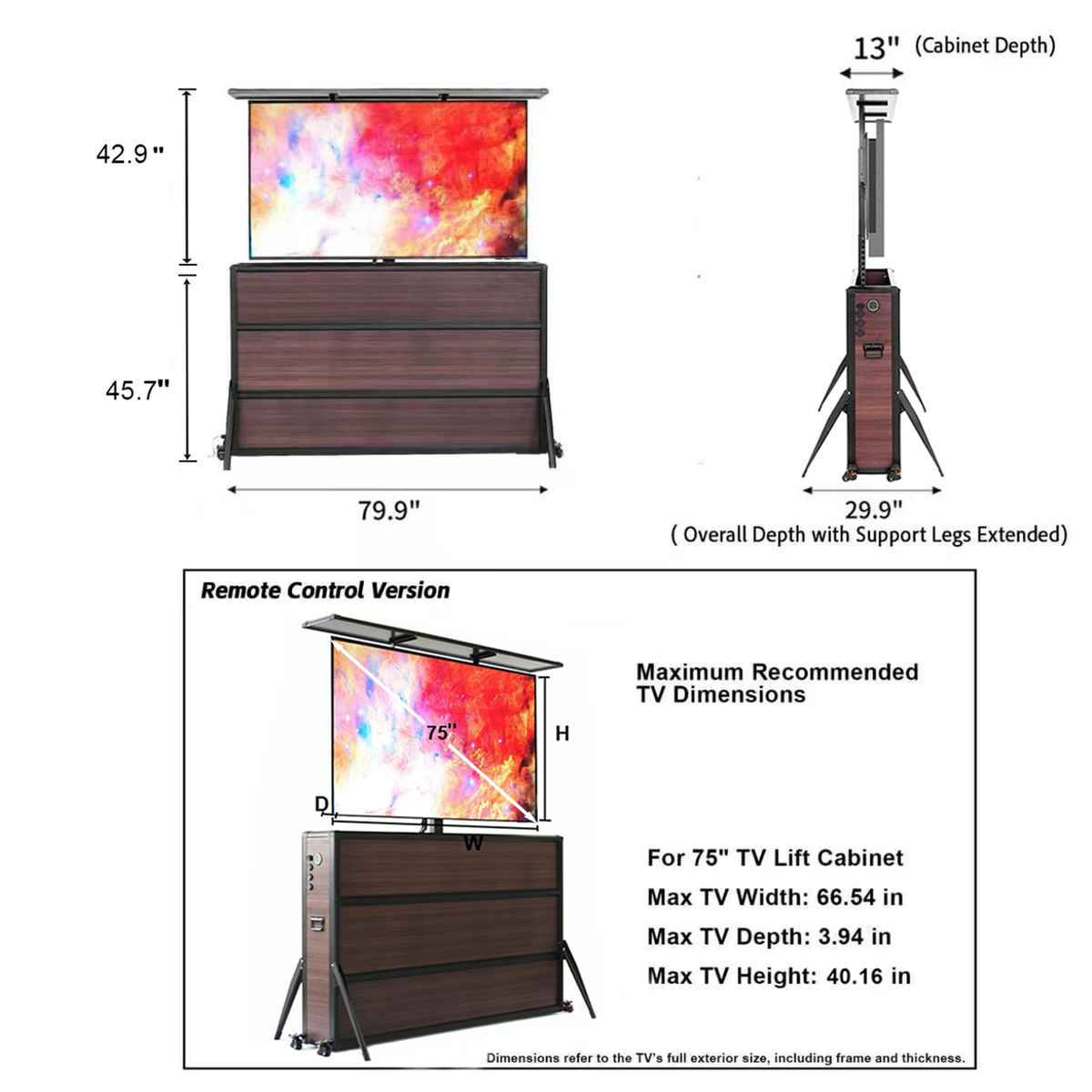 Meuble TV étanche avec système de levage pour téléviseurs de 75 pouces, pour une utilisation intérieure et extérieure. 