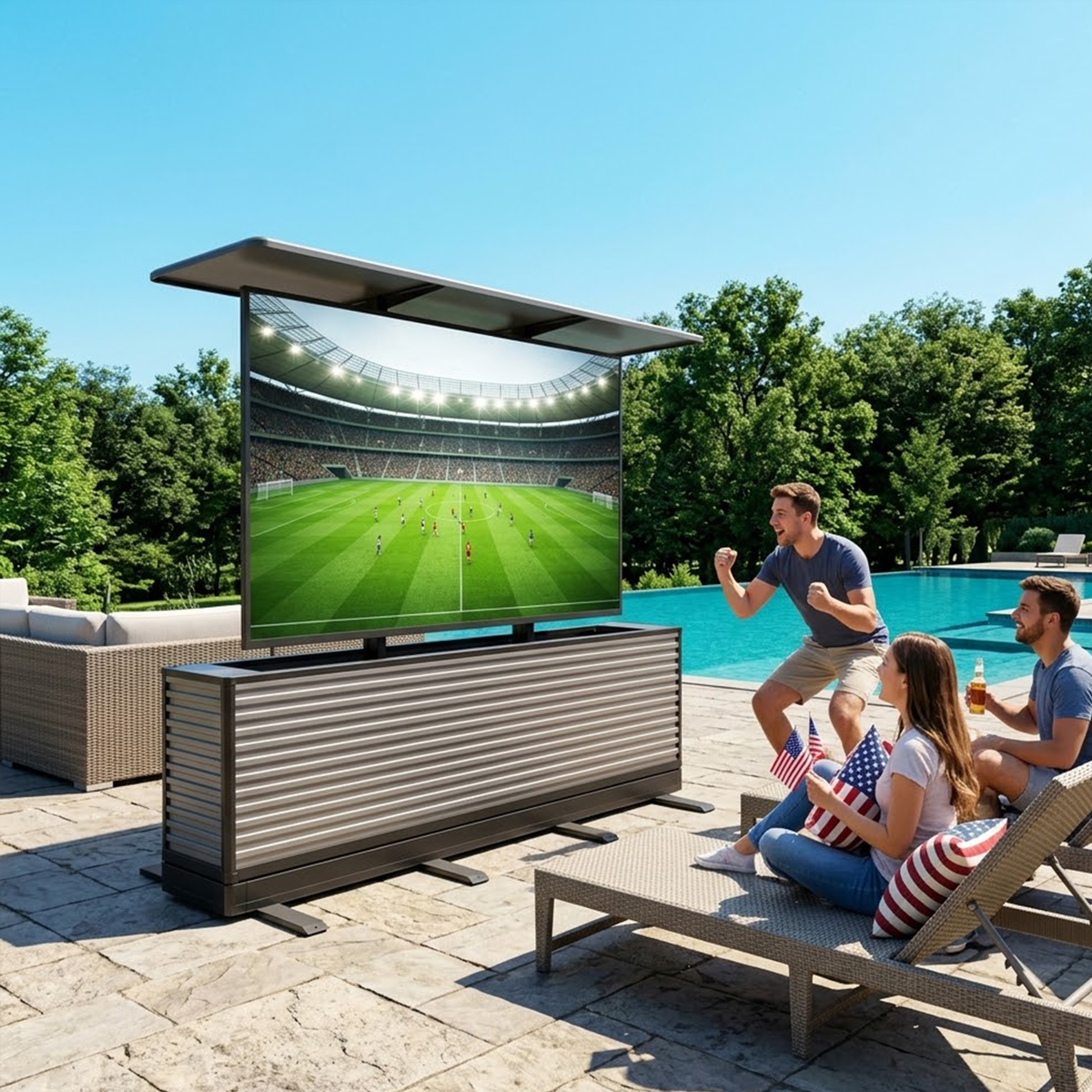 85" Dual-Motion Outdoor TV Lift Cabinet | Split-Design Motorized Patio TV Cabinet