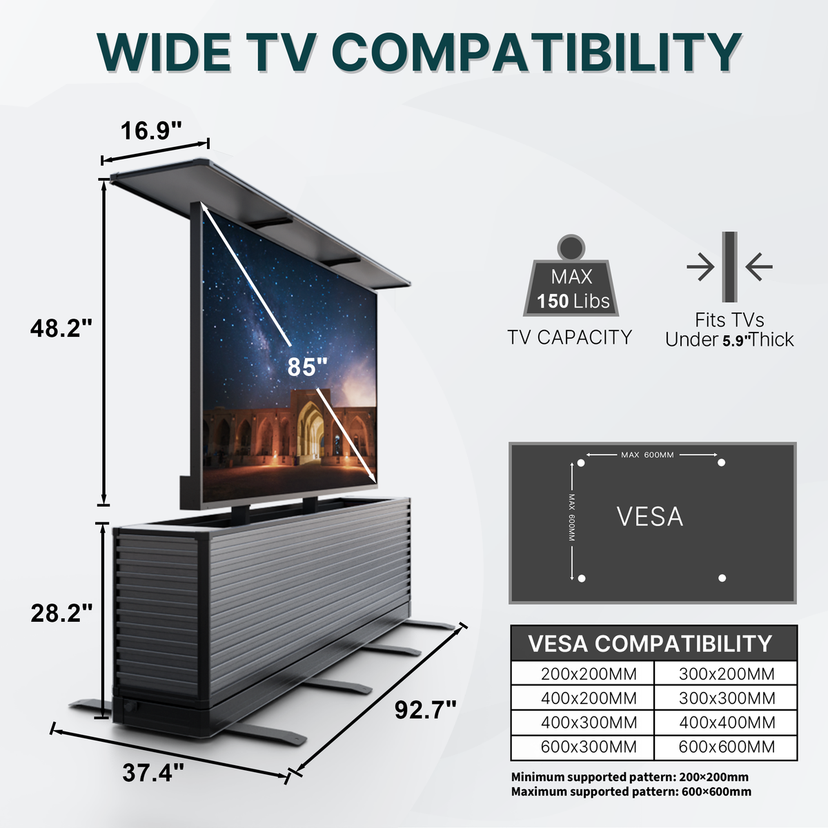 85" Dual-Motion Outdoor TV Lift Cabinet | Split-Design Motorized Patio TV Cabinet