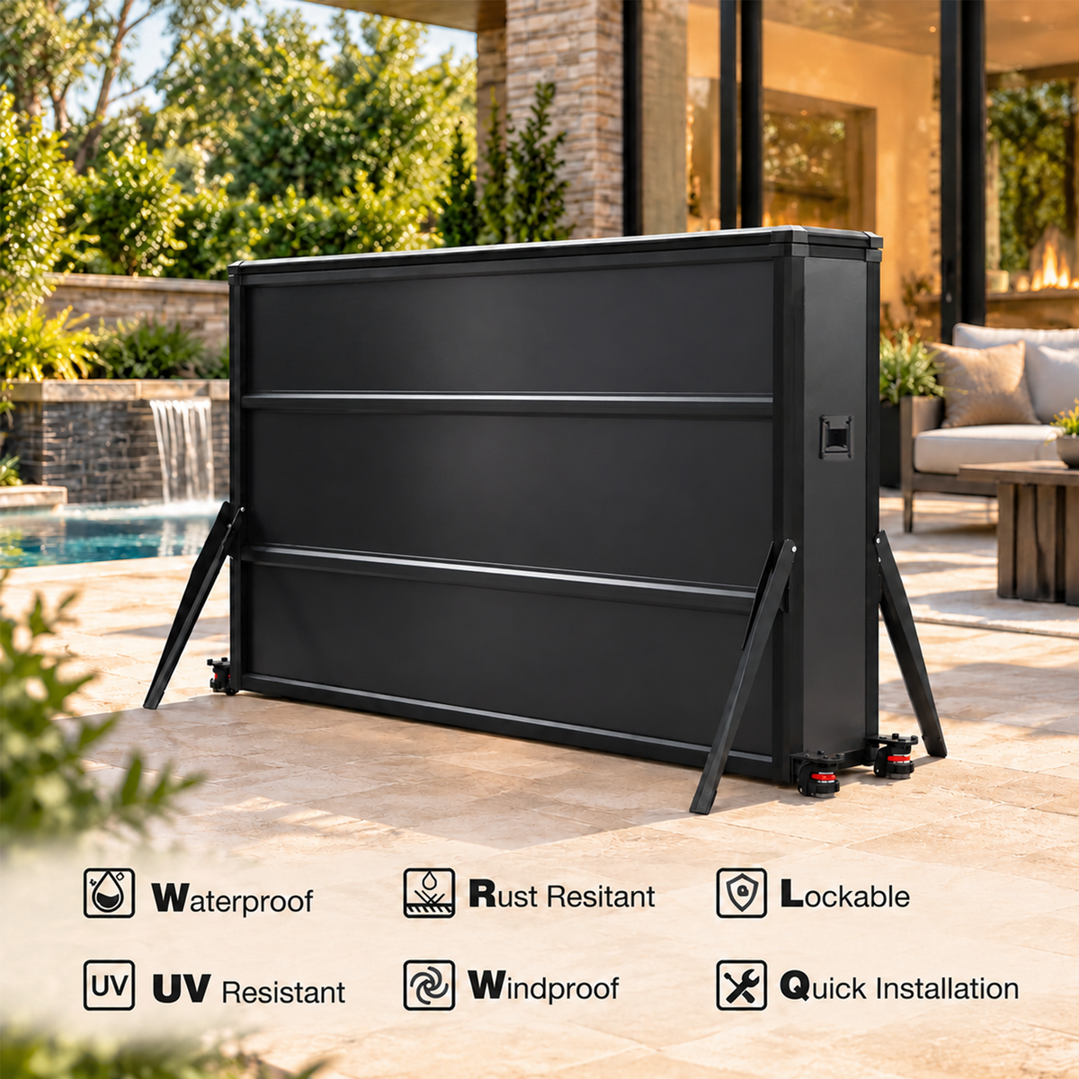 Mueble elevador de TV resistente a la intemperie para televisores de 65", interior y exterior 
