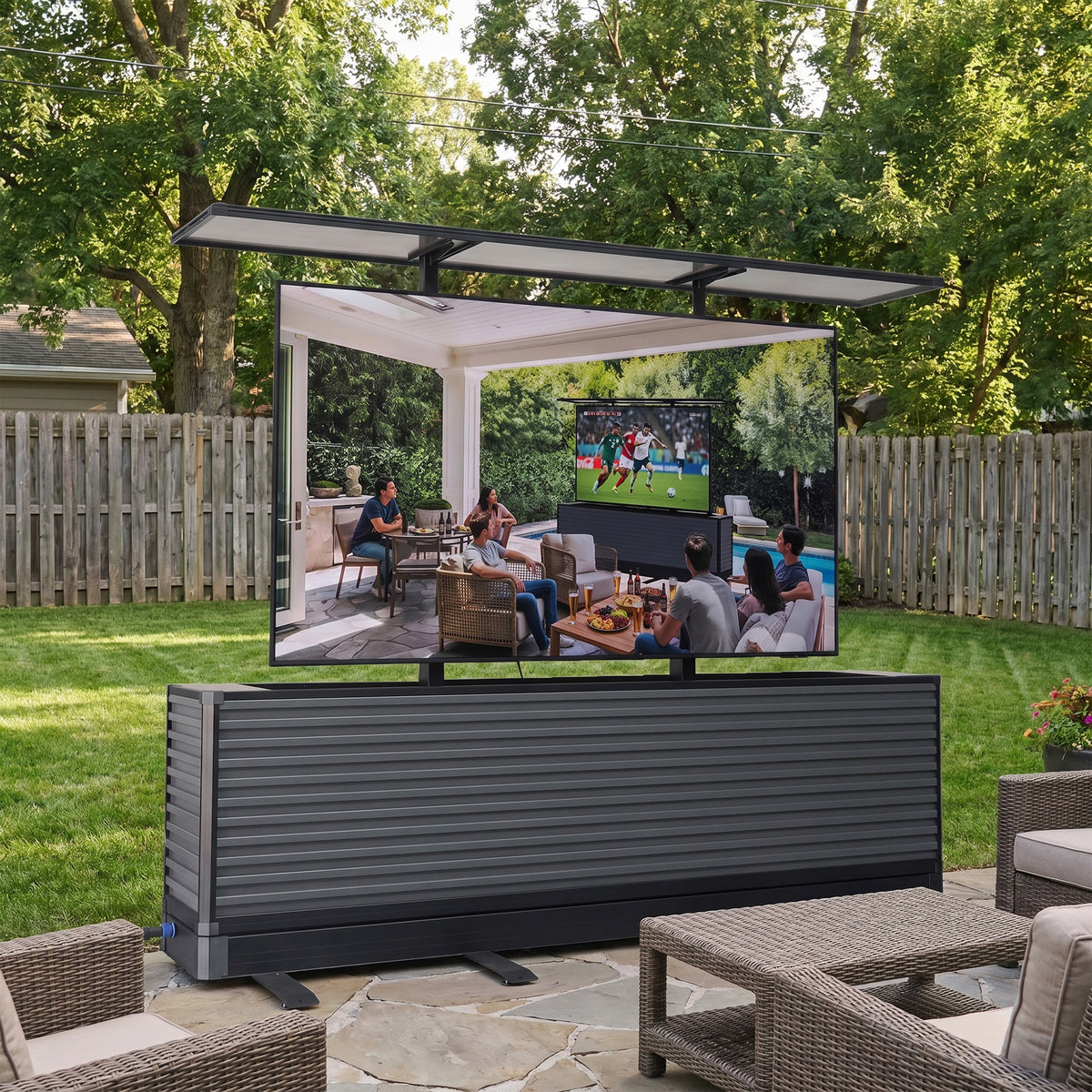 115" Dual-Motion Outdoor TV Lift Cabinet | Ultra-Large Motorized Patio TV Cabinet