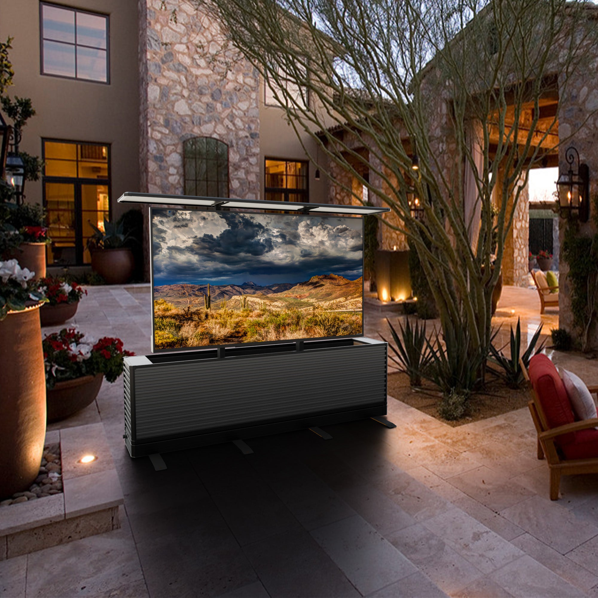 75" Dual-Motion Outdoor TV Lift Cabinet | Split-Design Motorized Patio TV Cabinet