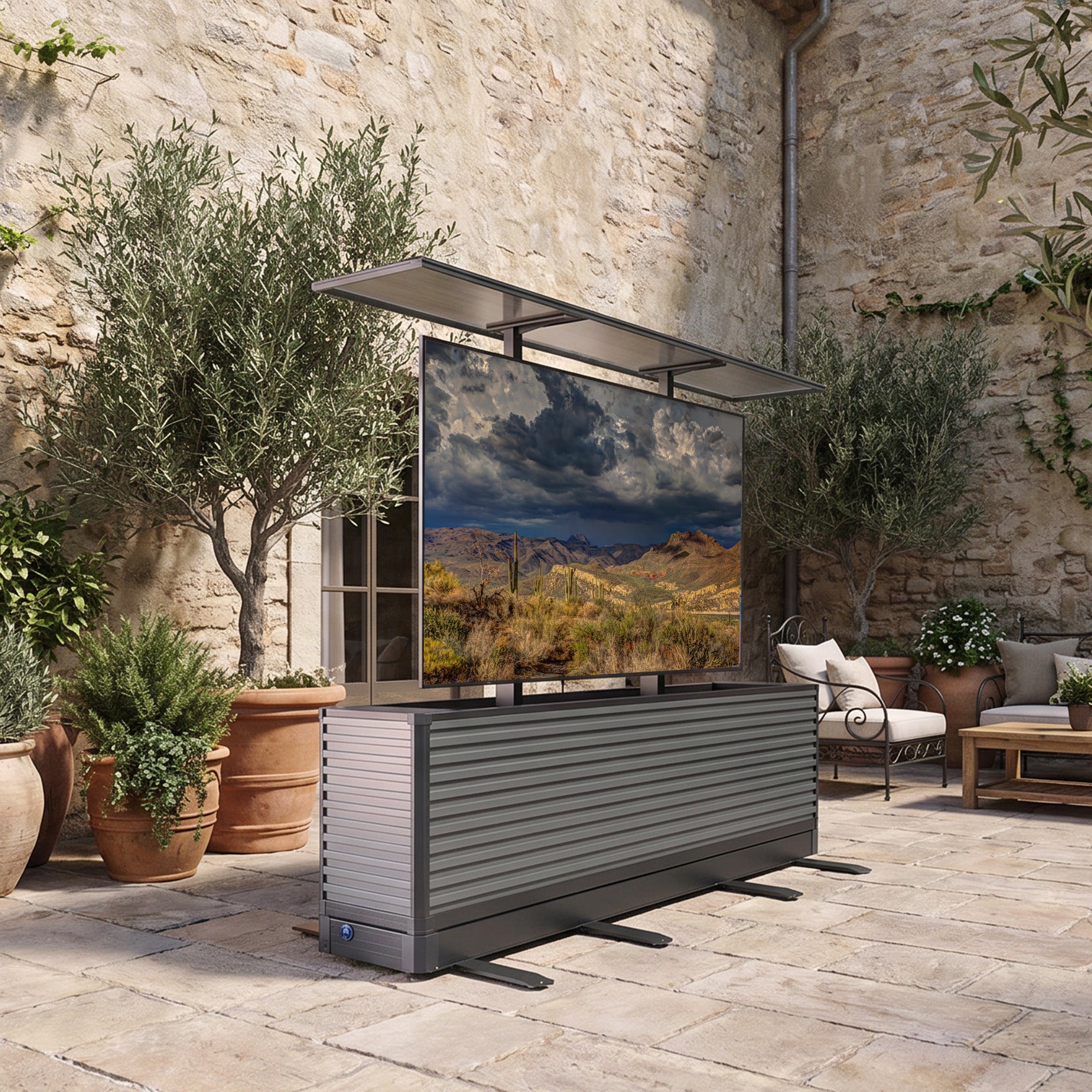 75" Dual-Motion Outdoor TV Lift Cabinet | Split-Design Motorized Patio TV Cabinet