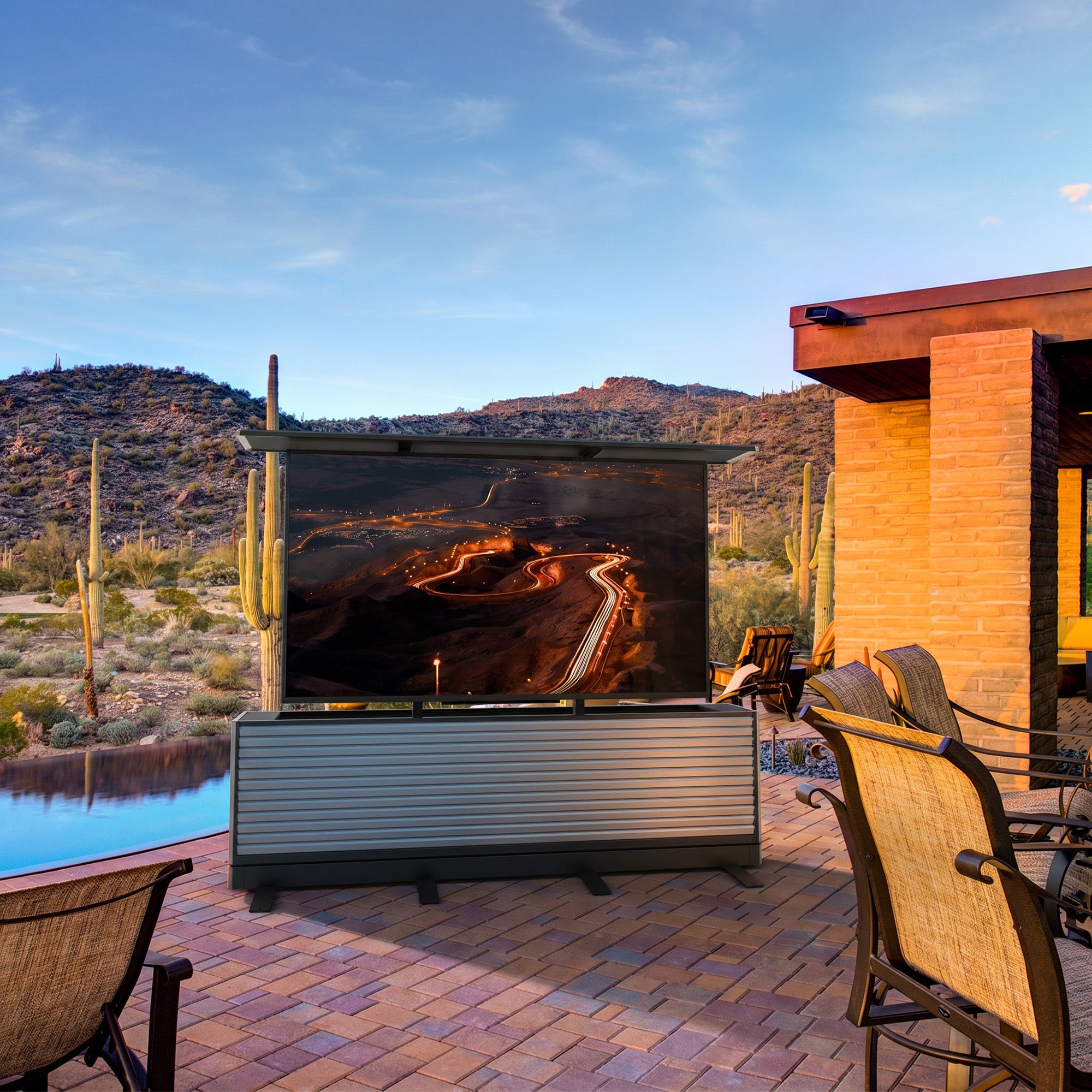 75" Dual-Motion Outdoor TV Lift Cabinet | Split-Design Motorized Patio TV Cabinet